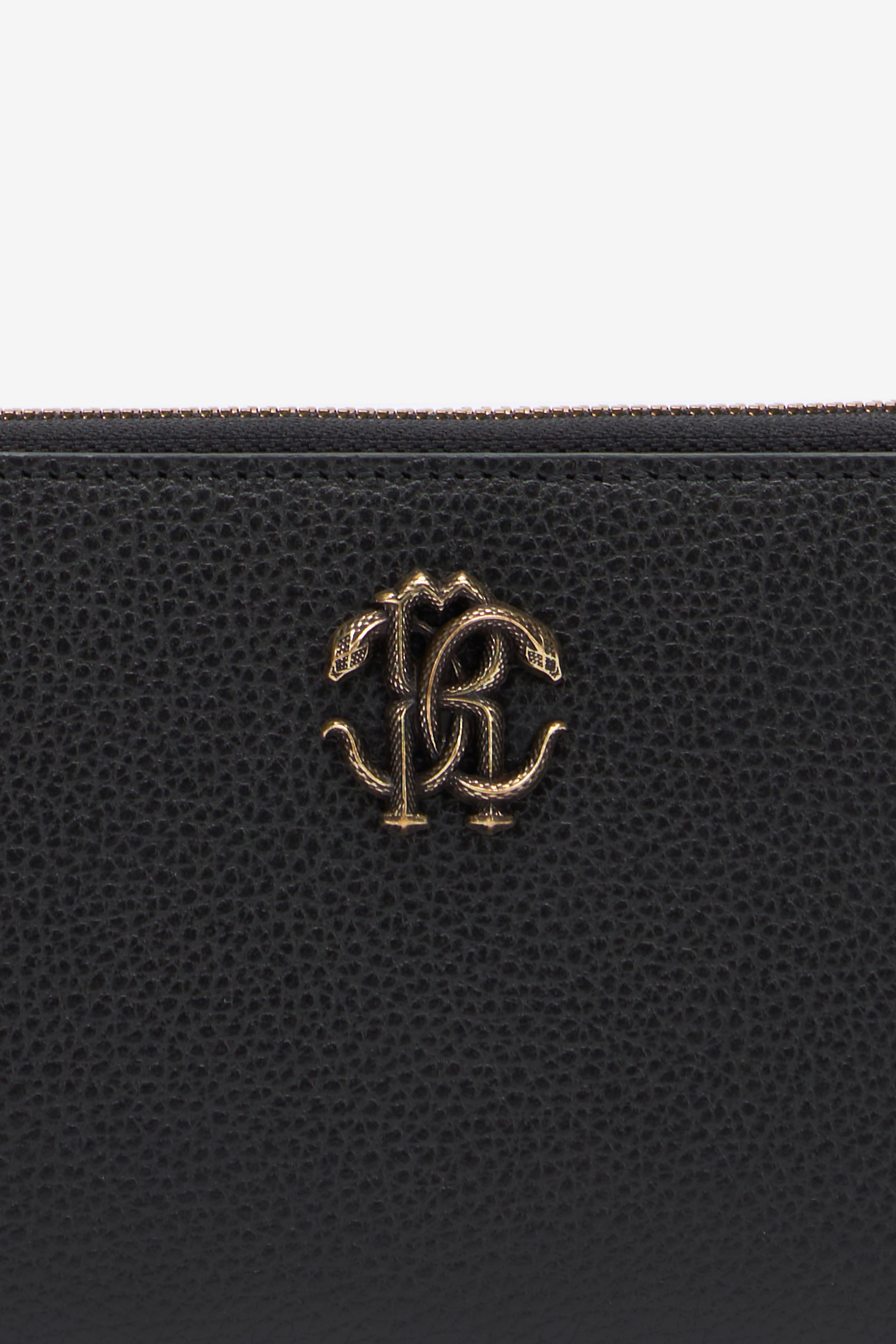Roberto Cavalli Black Zip-around Wallet With Mirror Snake Monogram In Black