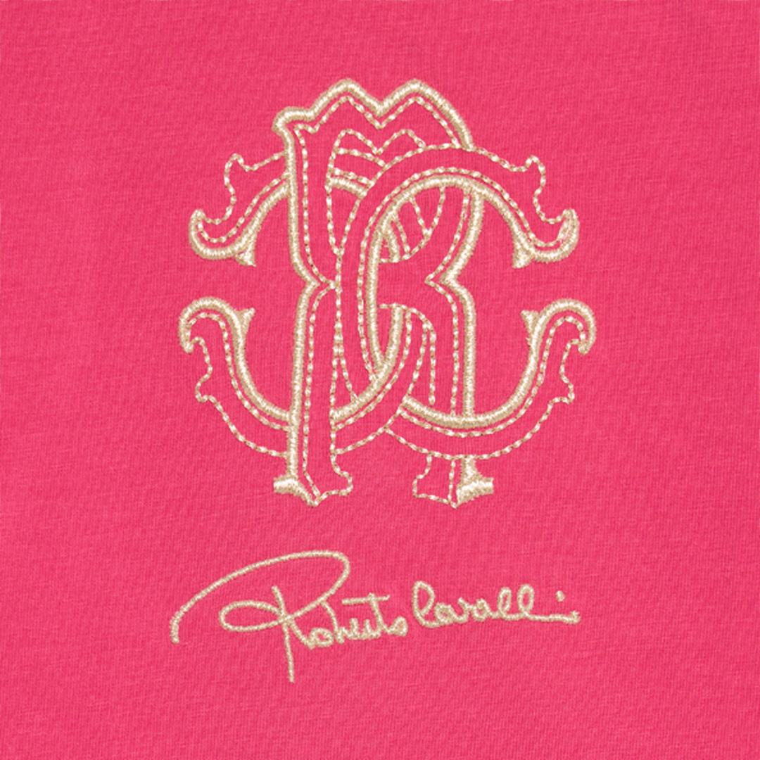 Roberto Cavalli Bougainvillea Fuchsia T-shirt With Rc Monogram In Pink