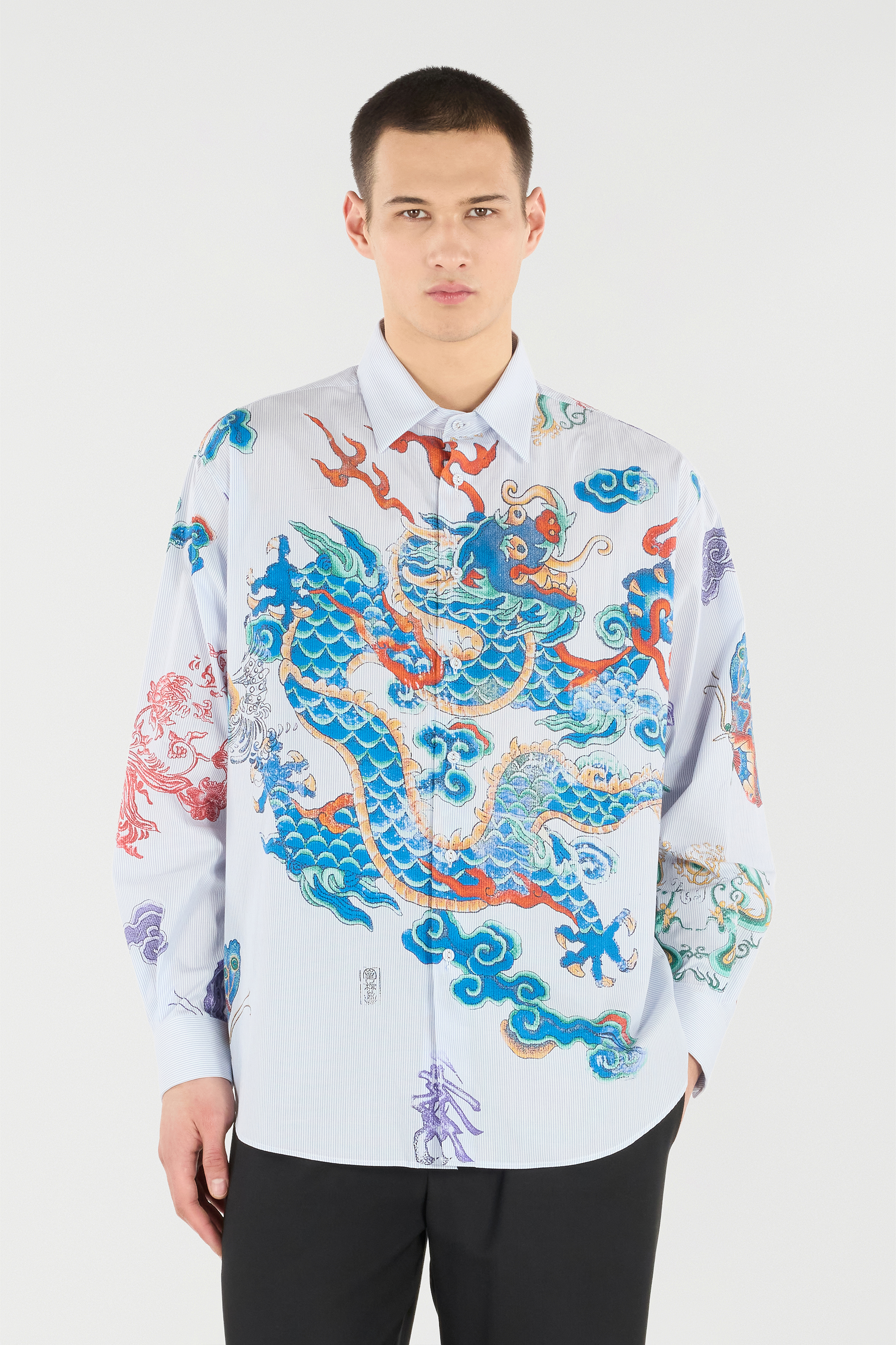 Shirt With Dragon, Flowers And Butterflies