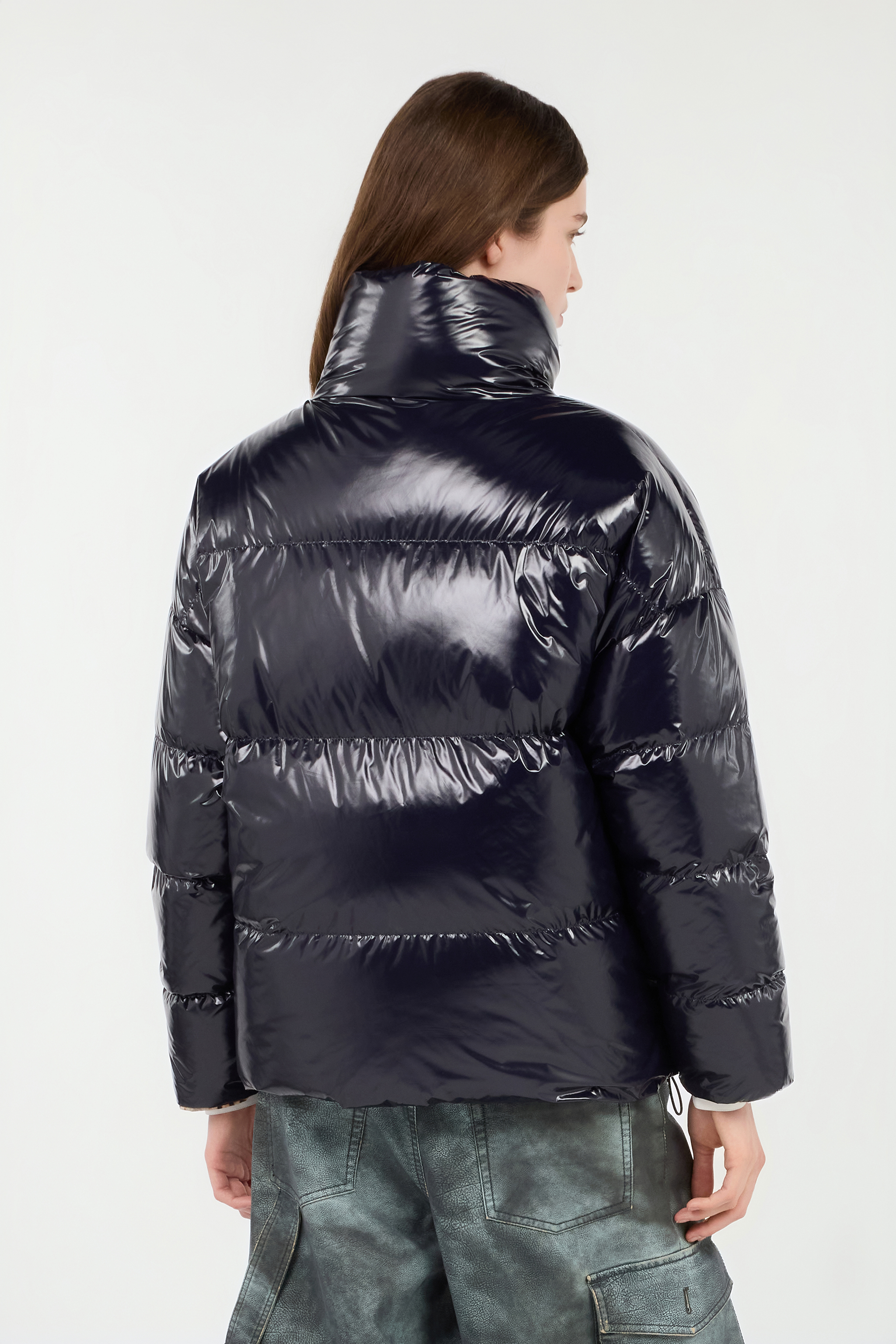 Roberto Cavalli Reversible Marble Print Down Jacket In Animal Print