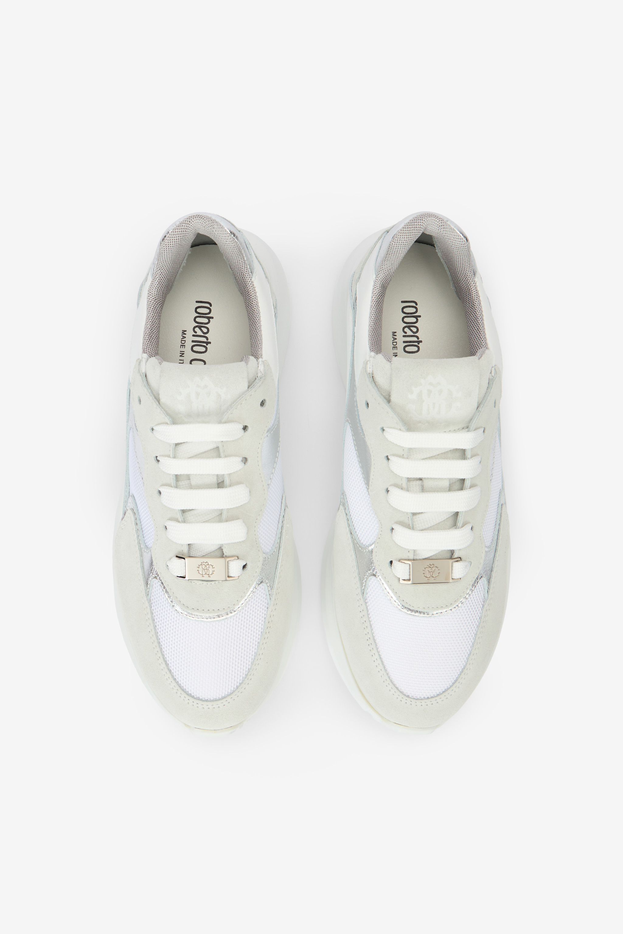 Roberto Cavalli Laced Sneakers With Mixed Inserts In White