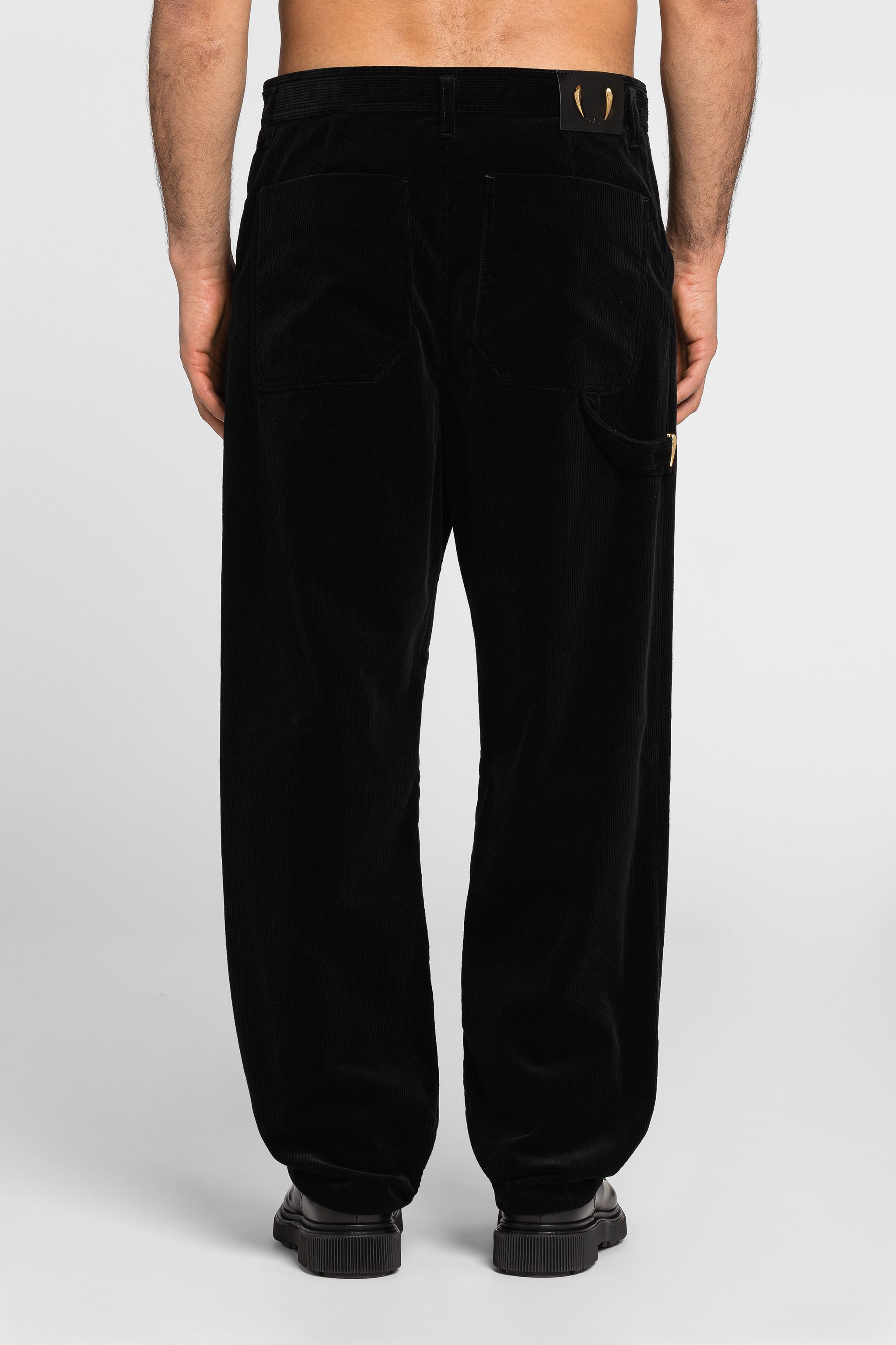 Roberto Cavalli Tiger Tooth Corduroy Trousers In Black