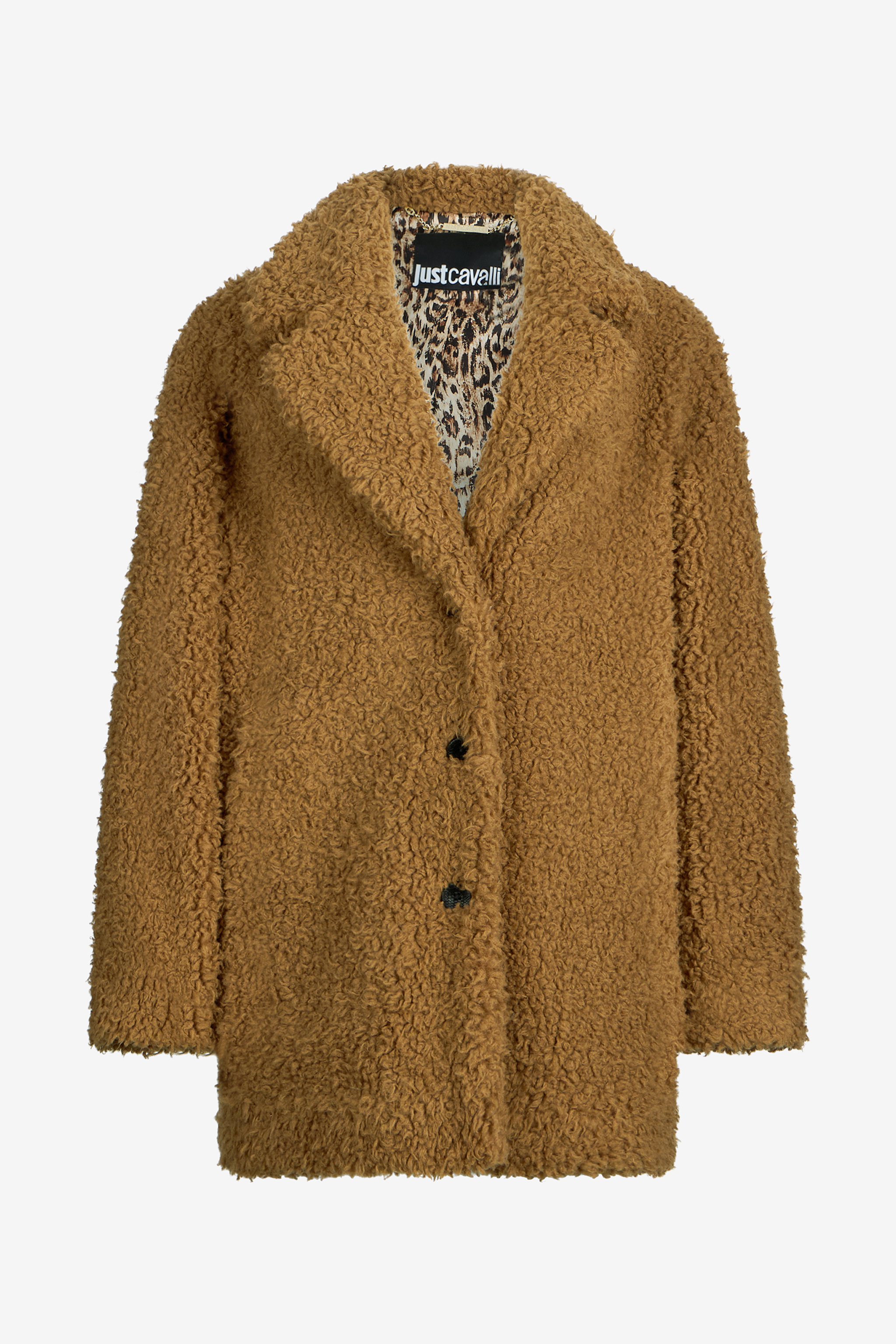 Roberto Cavalli Brown Teddy Coat With Leopard Lining In Sand