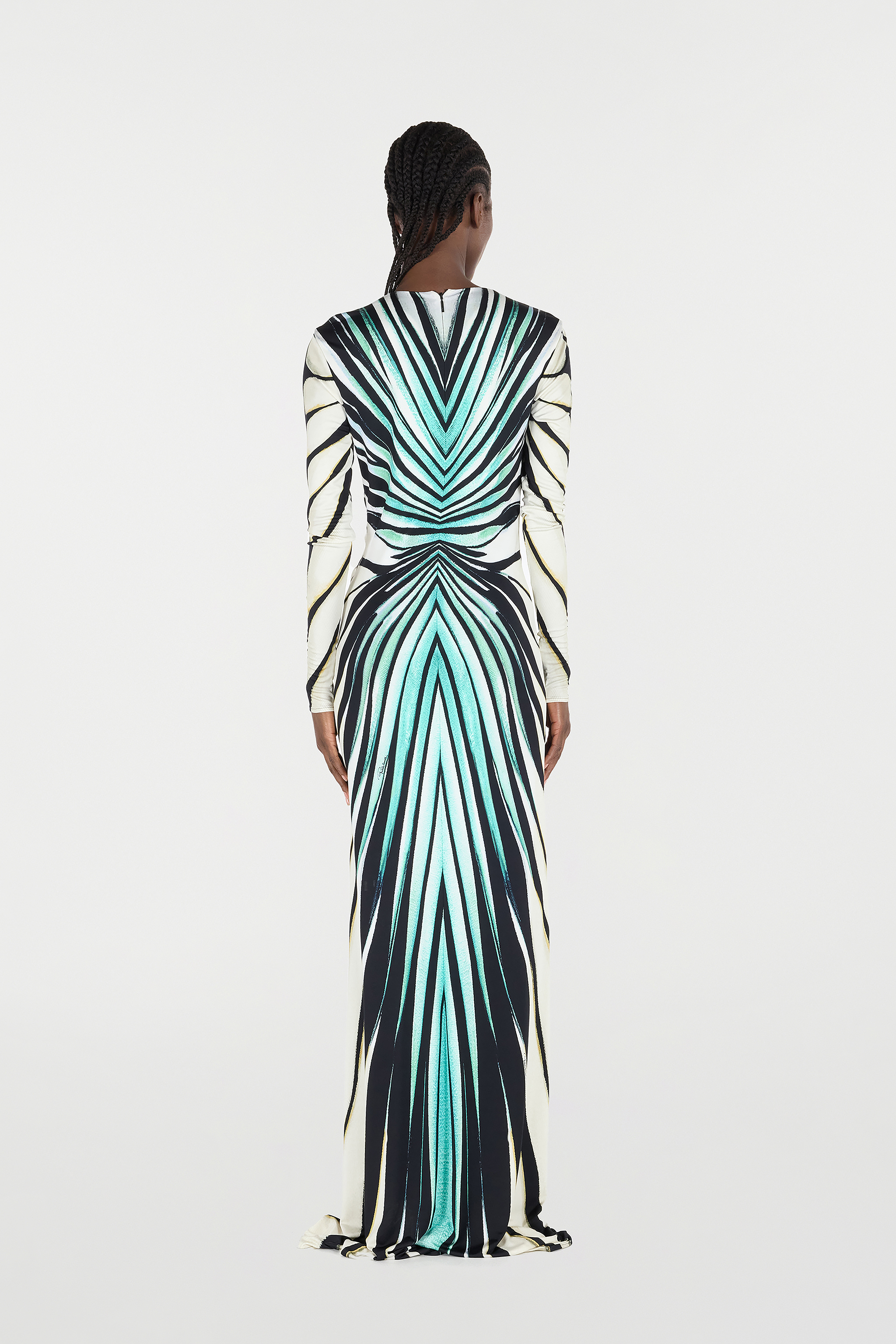 ROBERTO CAVALLI RAY OF SEA DRUCK KLEID MAXI