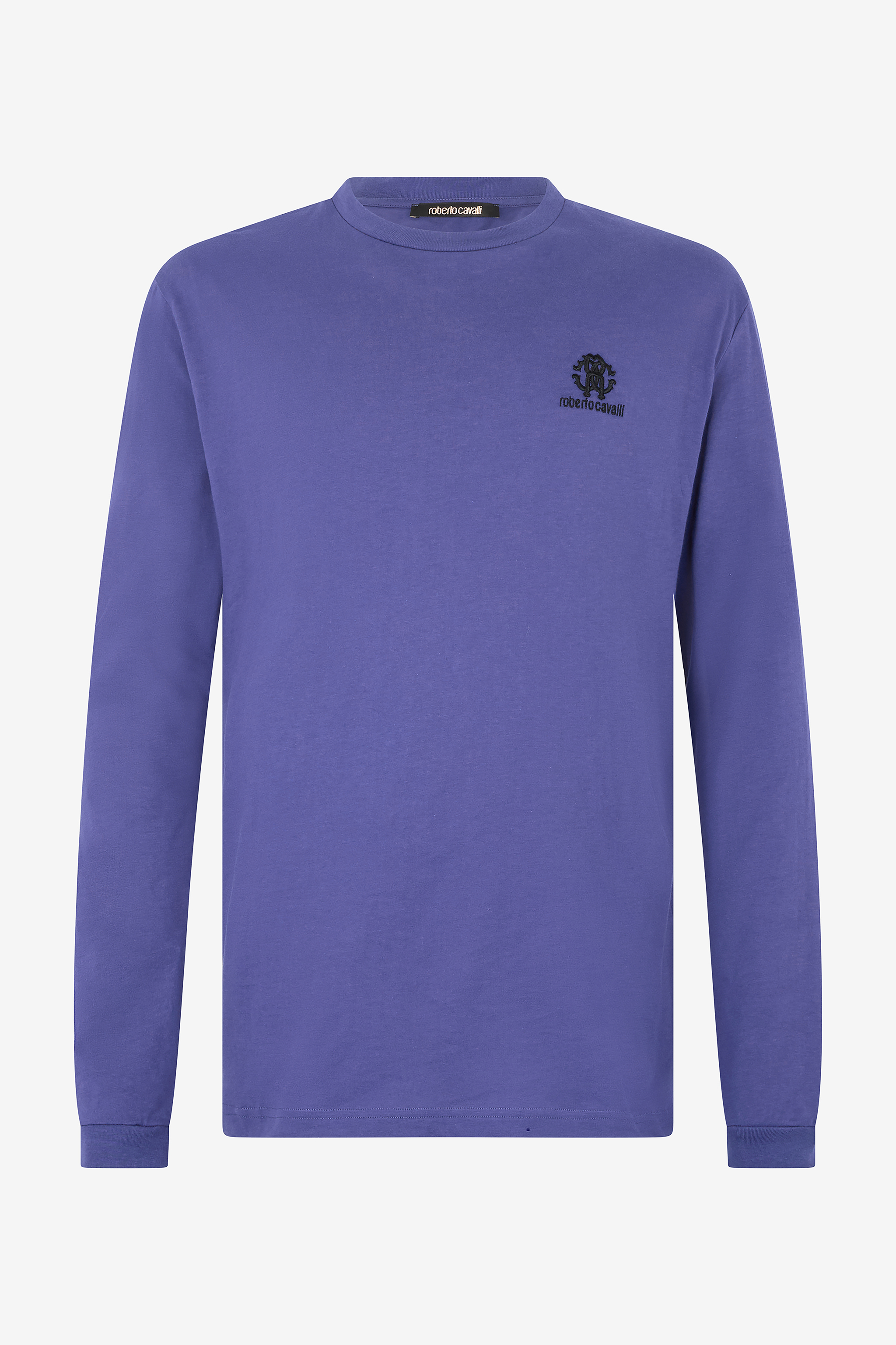 Roberto Cavalli Long-sleeved T-shirt With Monogram Rc In Navy