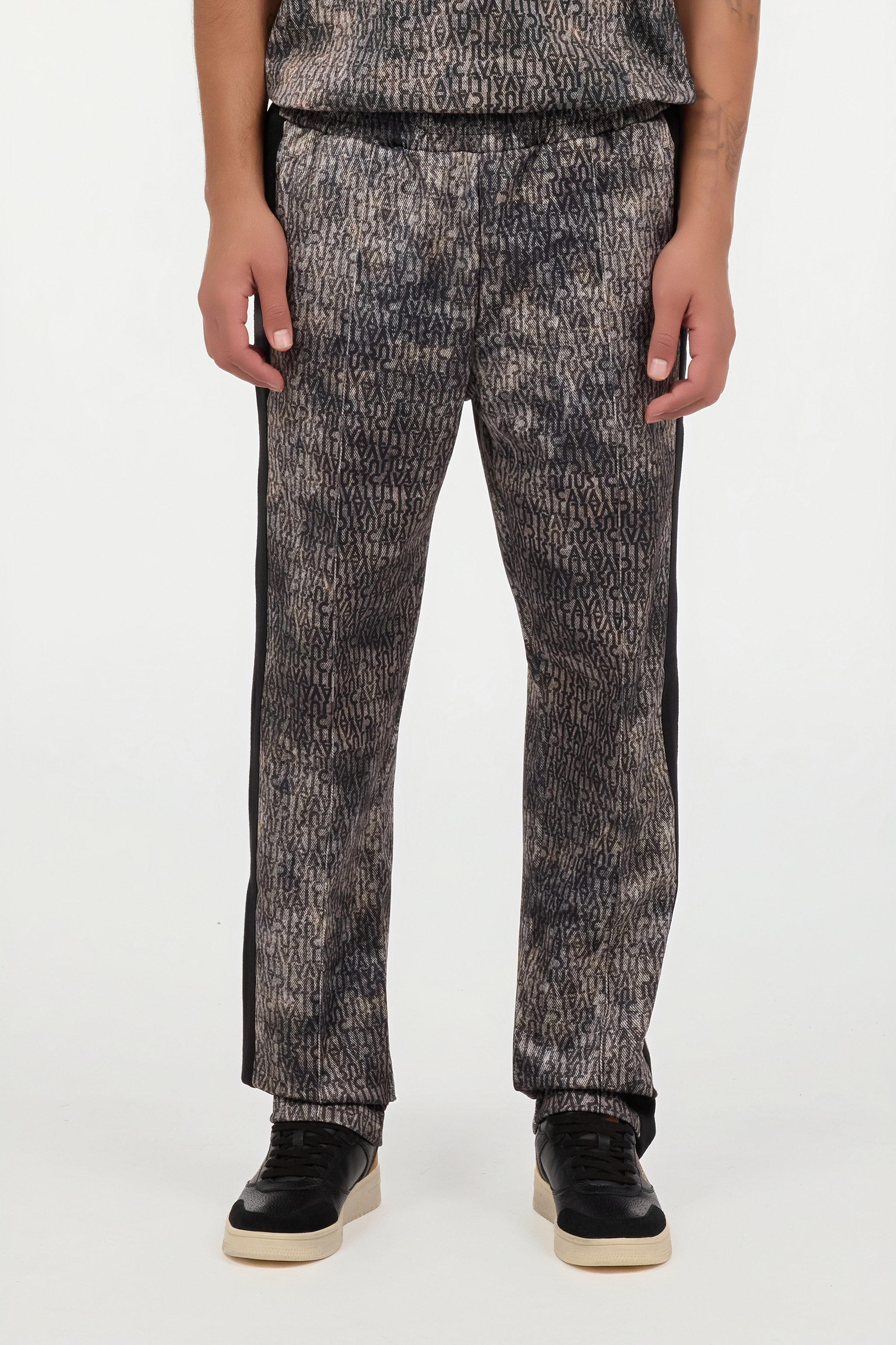 Faded Effect Trousers With All-Over Lettering