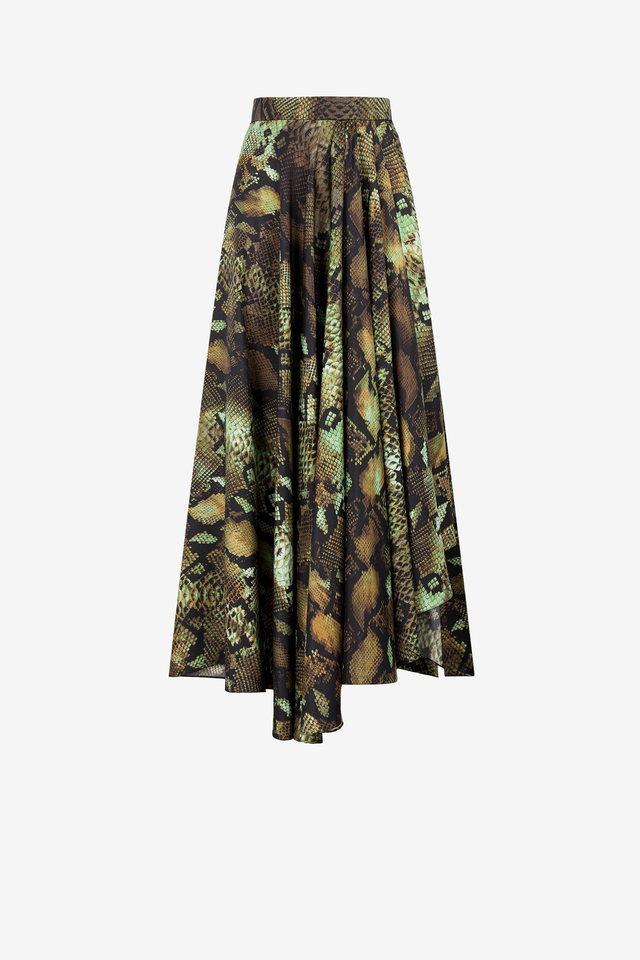 Roberto Cavalli Snake-print Pleated Midi Skirt In Naturale/militare