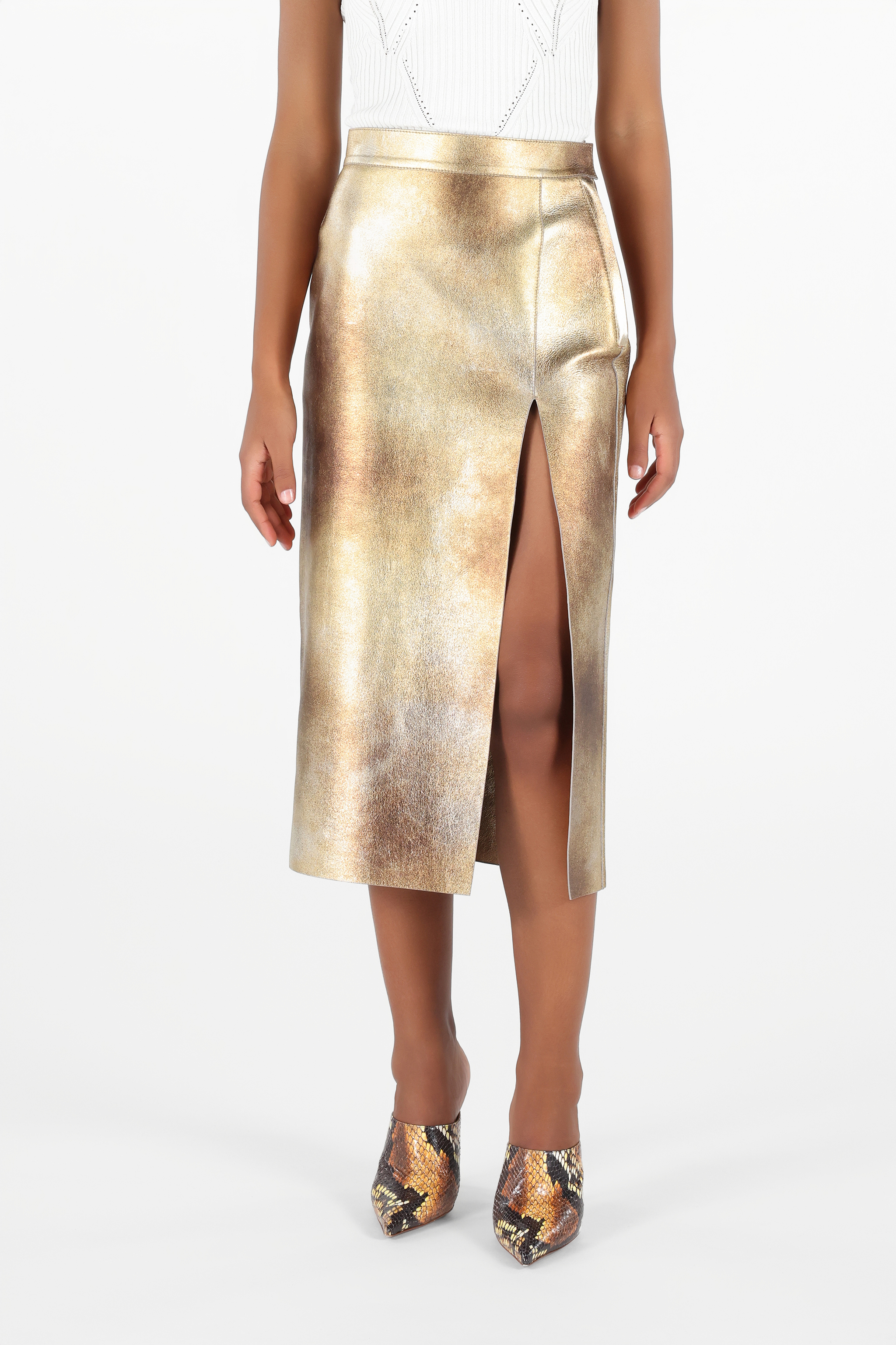 Roberto Cavalli Texturierter Rock Mit Schlitz In Gold