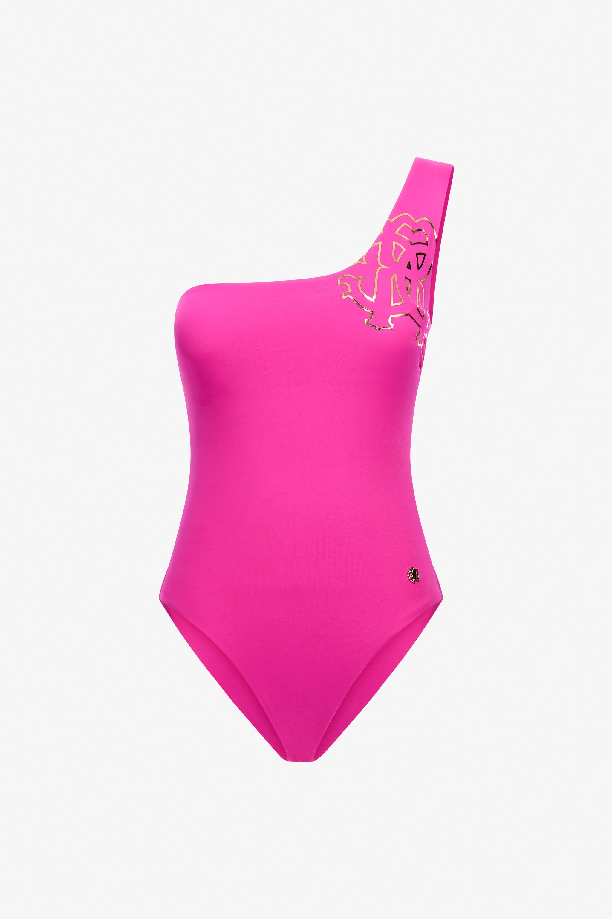 ROBERTO CAVALLI RC MONOGRAM-PRINT ONE-SHOULDER SWIMSUIT