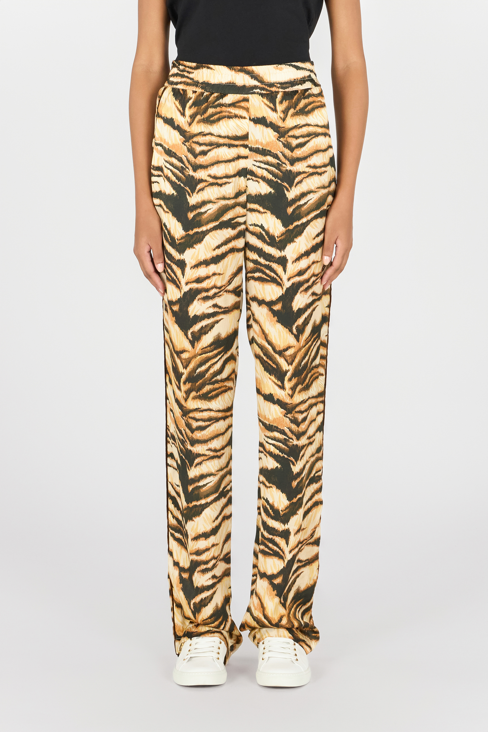 Roberto Cavalli High-waisted Tiger-print Trousers In Naturale