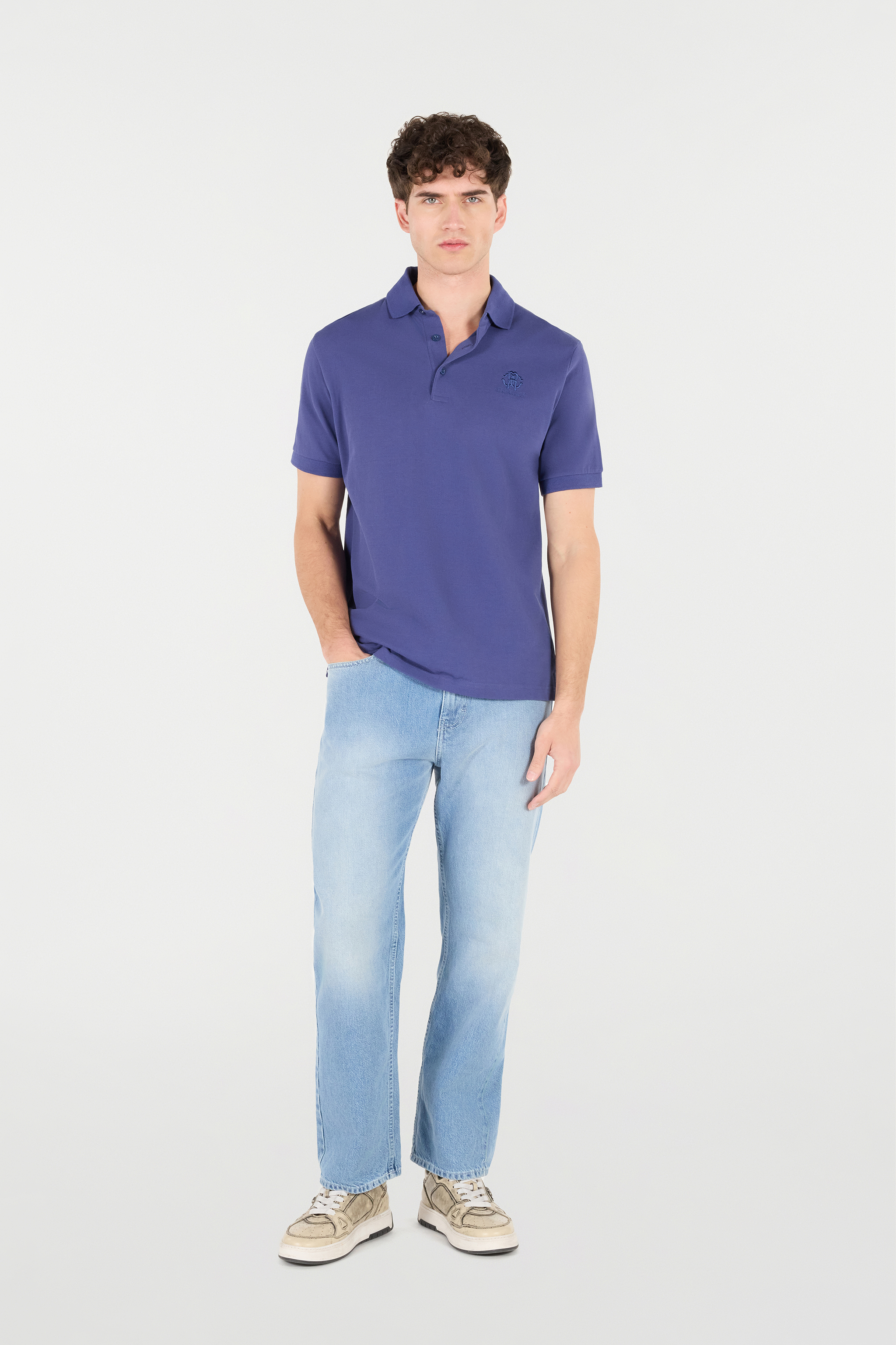 Roberto Cavalli Polo Shirt With Monogram Rc Embroidery And Logo In Navy