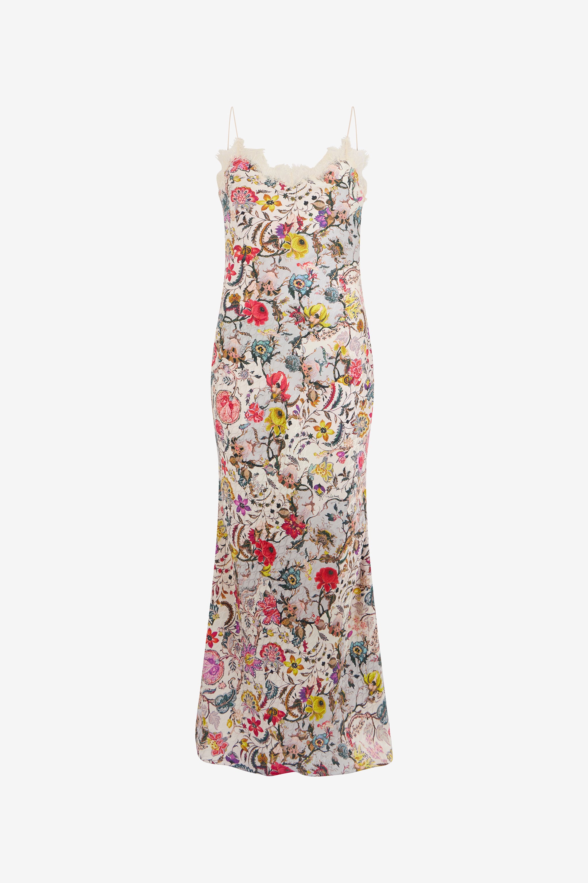 Roberto Cavalli Long Silk Dress with Florentine Flowers Print