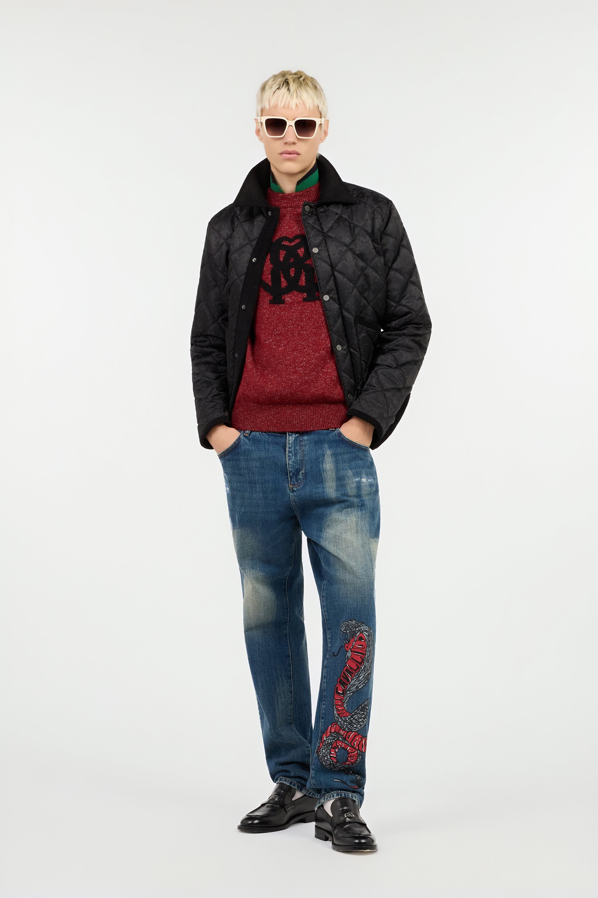 Snake-Print Slim-Fit Jeans