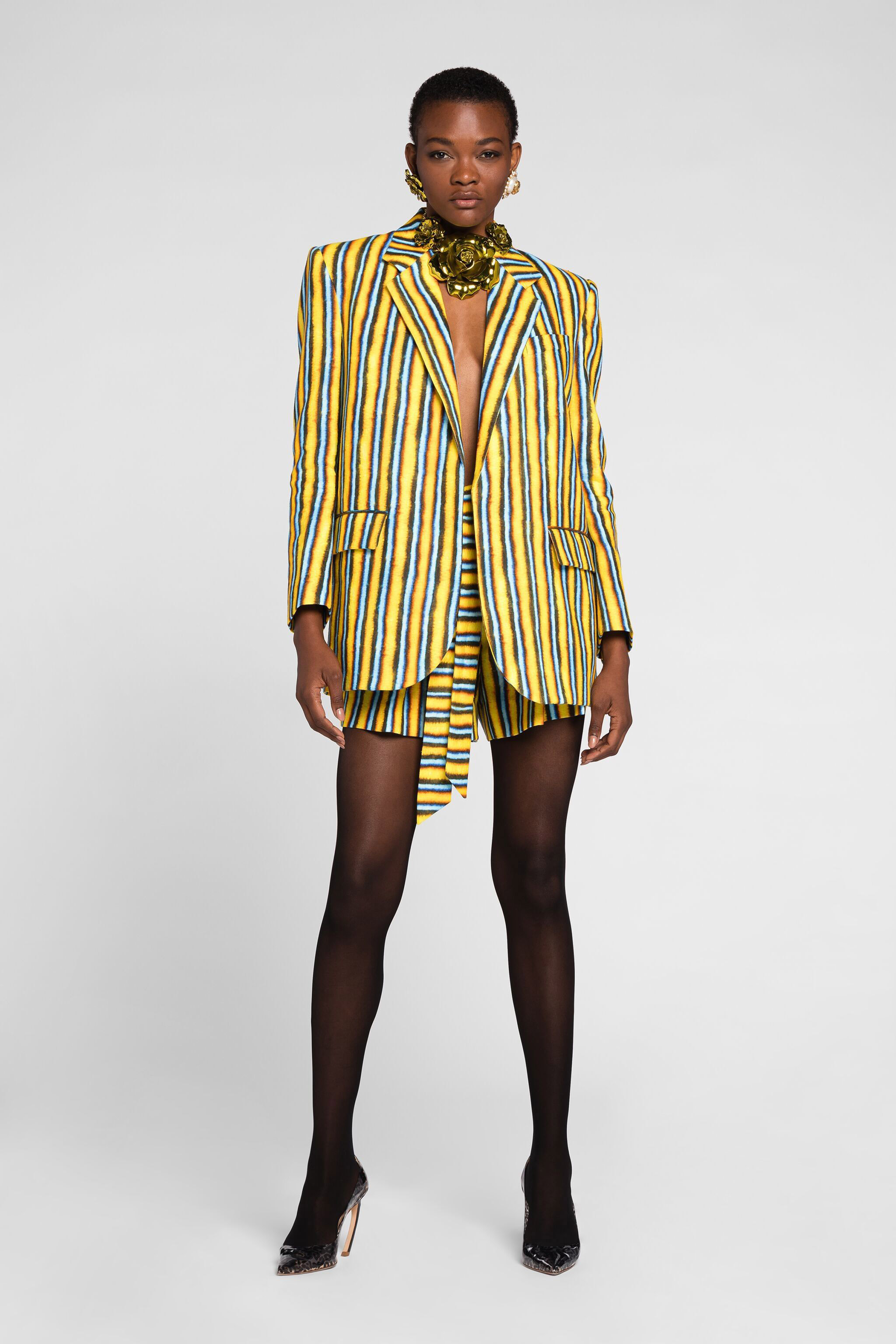 Roberto Cavalli Striped Tied-waist Linen Shorts In Yellow