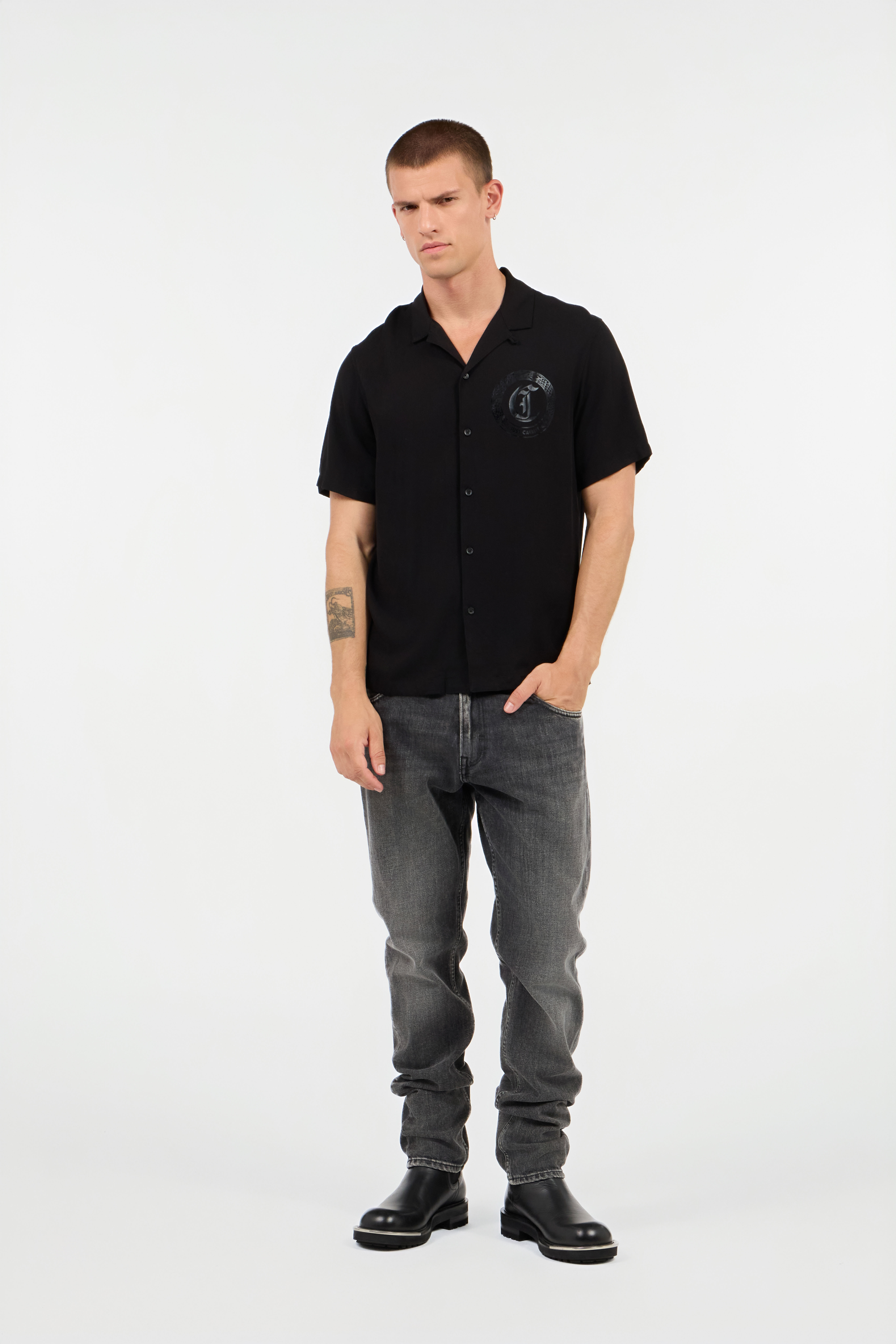 Black Short Sleeve Shirt With Logo Patch