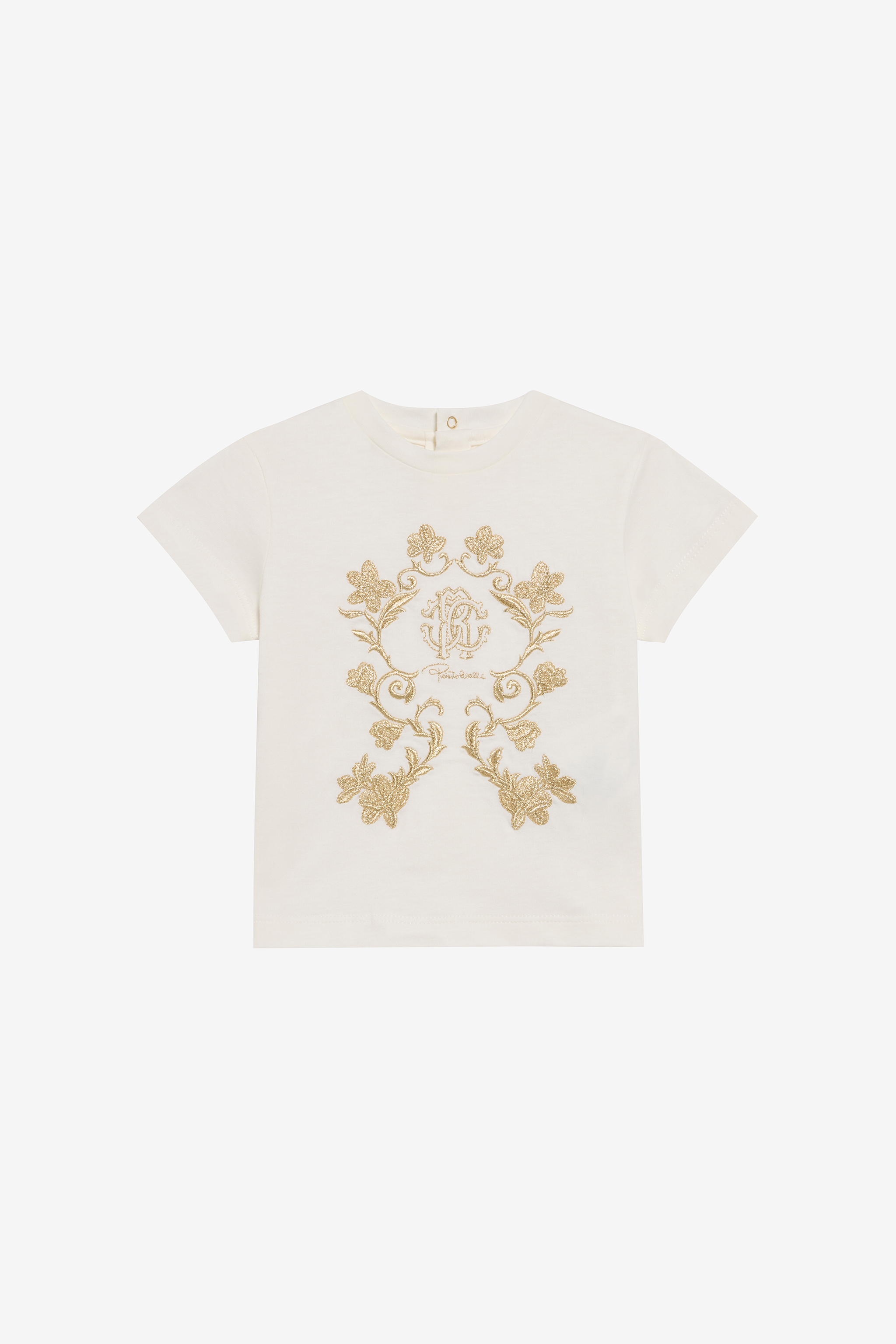 Roberto Cavalli Girls White T-Shirt With Monogram Rc Embroidery - Milky