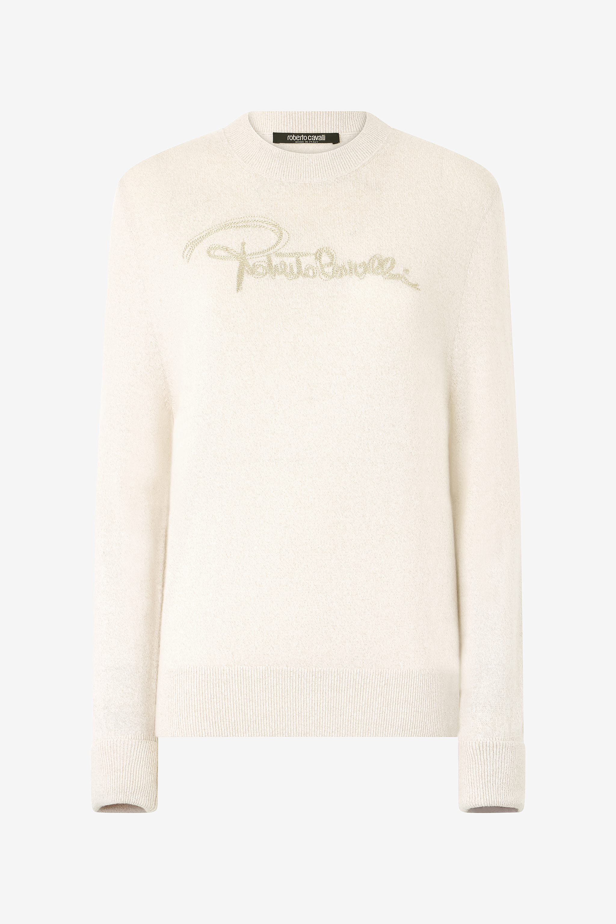 Roberto Cavalli Sweater With Embroidered Logo In Bianco 110602