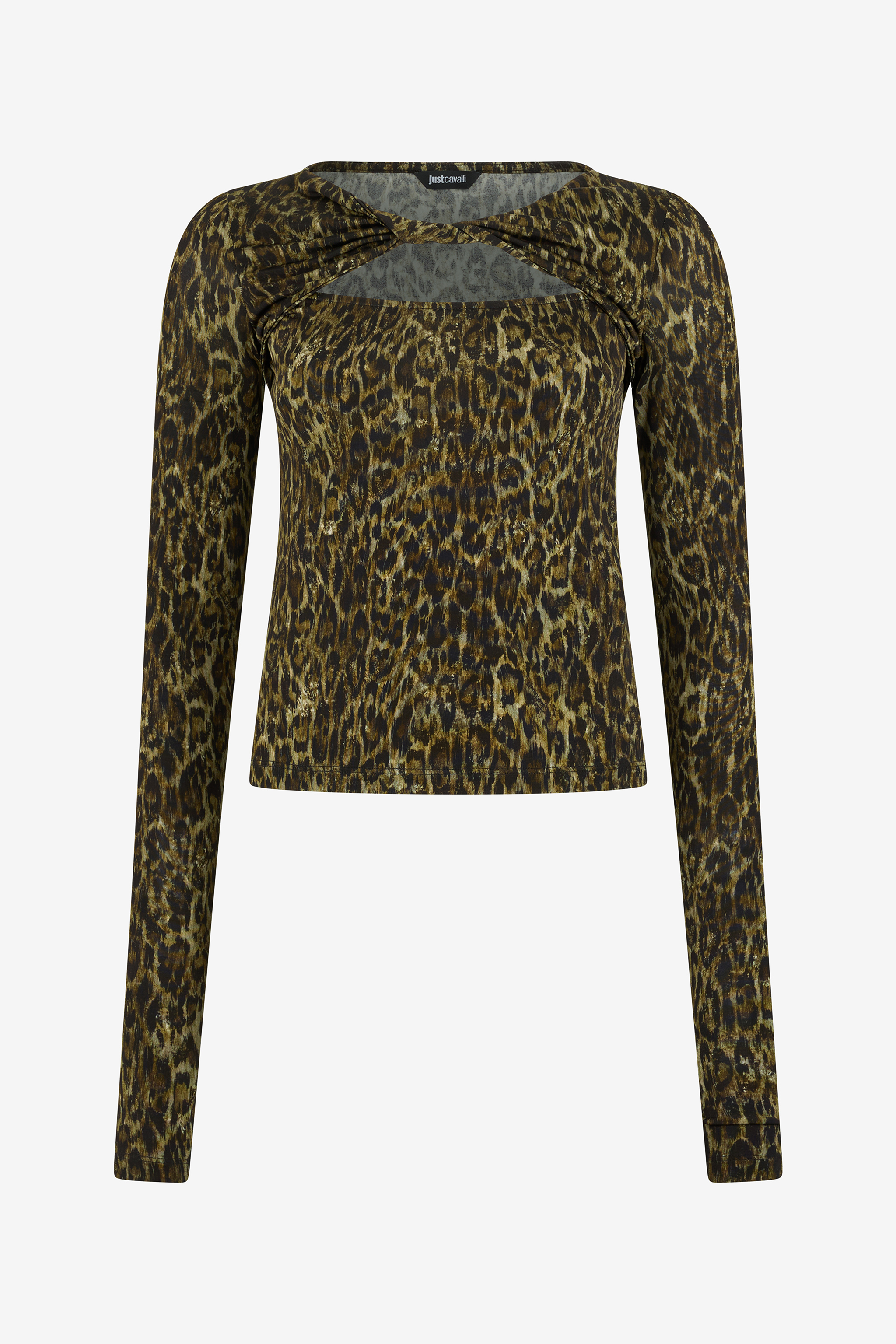 Roberto Cavalli Women's Leopard Skin Print Top With Cut-Out - T-Shirts Verde 185