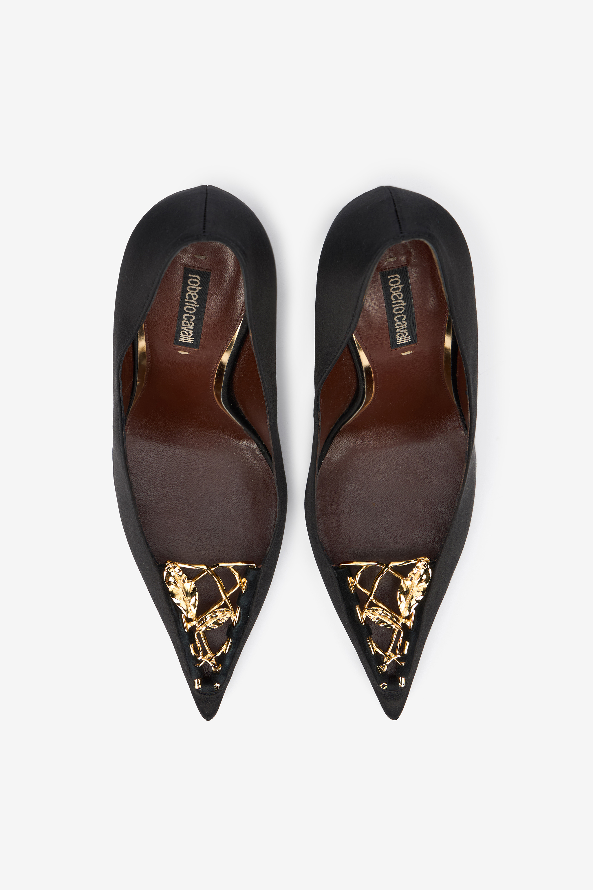 Roberto Cavalli Black Pumps With Leaf Insert In Black