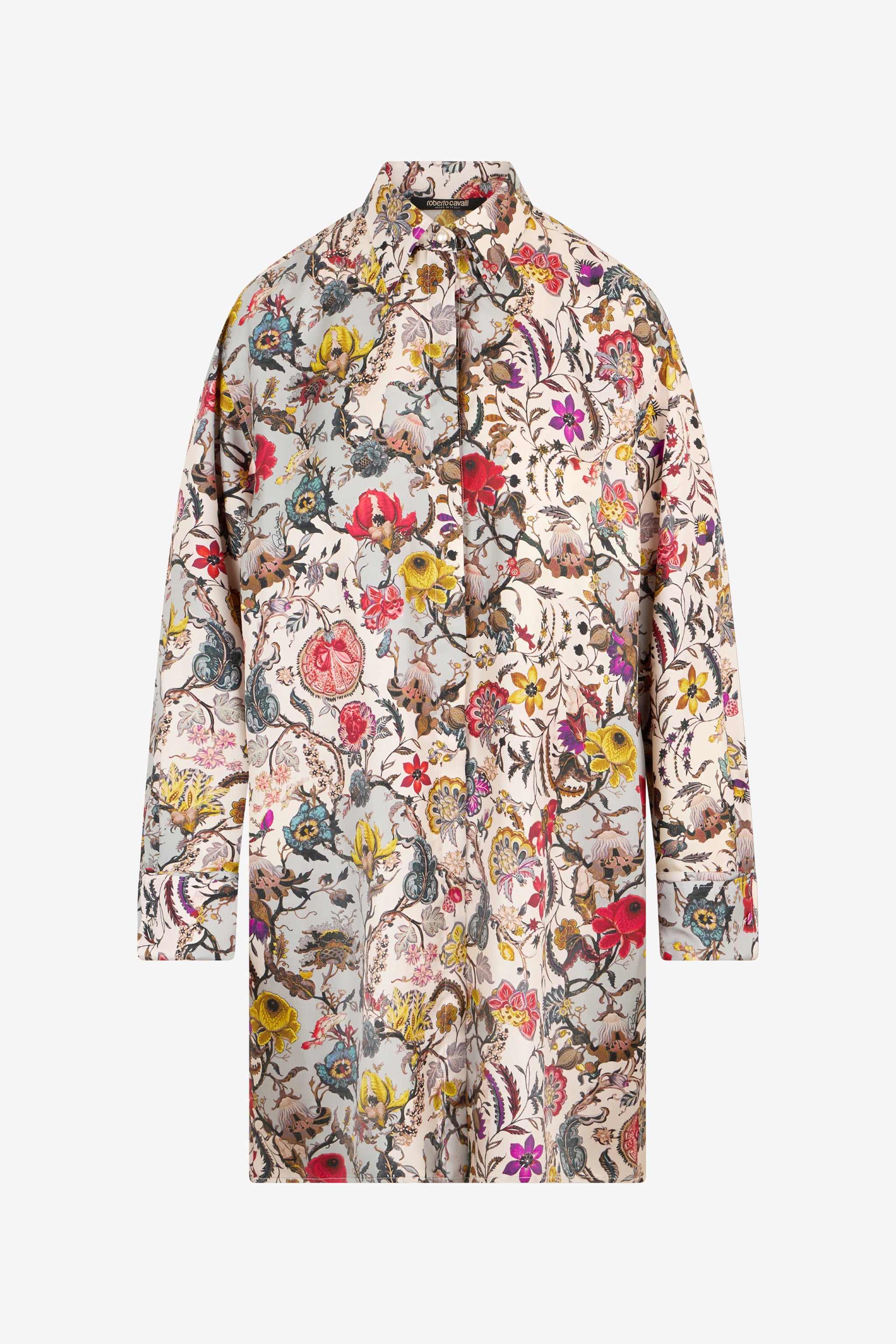 roberto cavalli フラワープリントストレッチドレス 38 Florentine Flowers Print Silk Mini Dress in BEIGE for Women