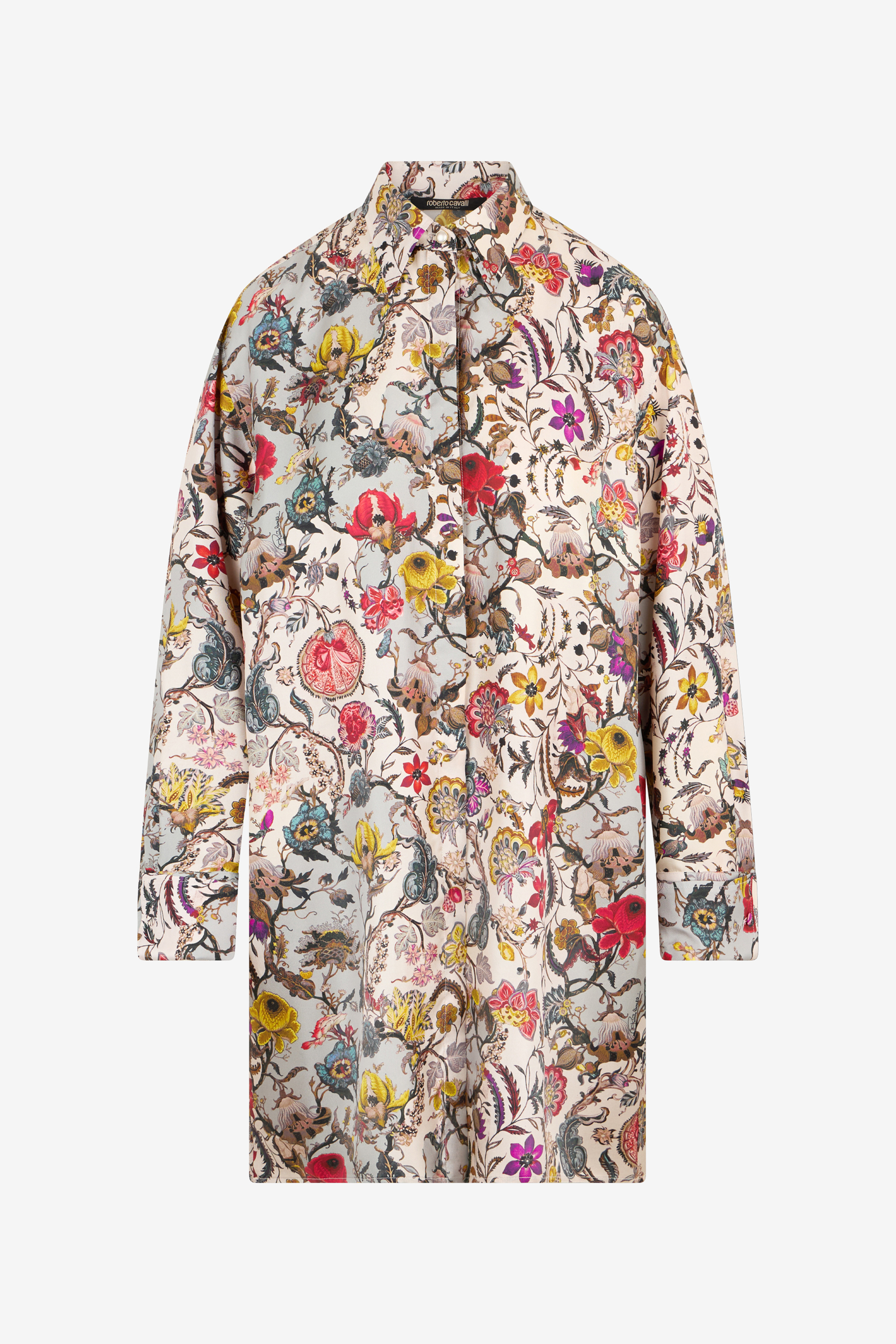 Roberto Cavalli Damen Beige Mini-Seidenkleid Mit Florentine Flowers-Print - Kleider