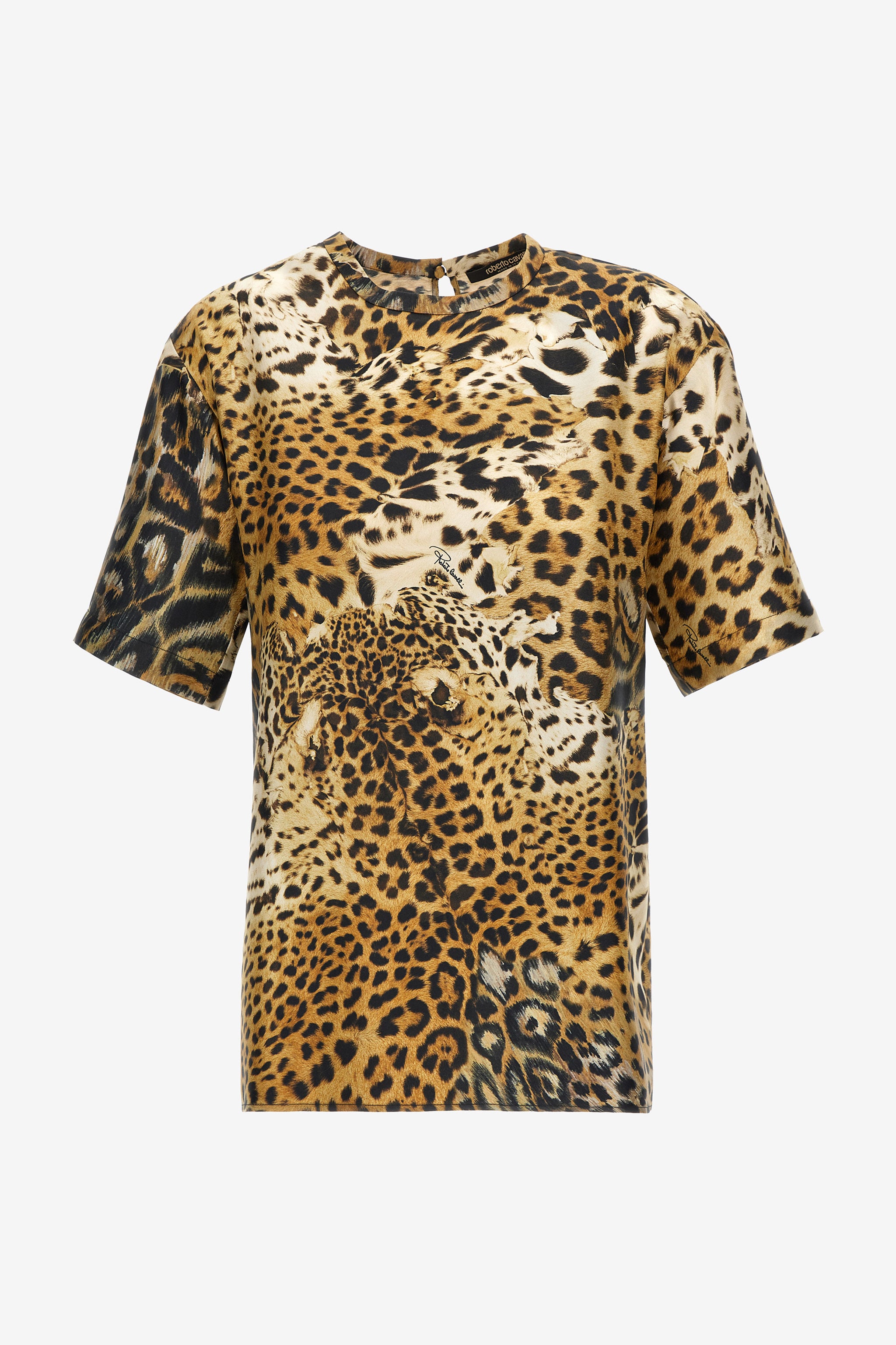 Roberto Cavalli Women's Light/Brown T-Shirt With Jaguar Skin Print - Ready To Wear