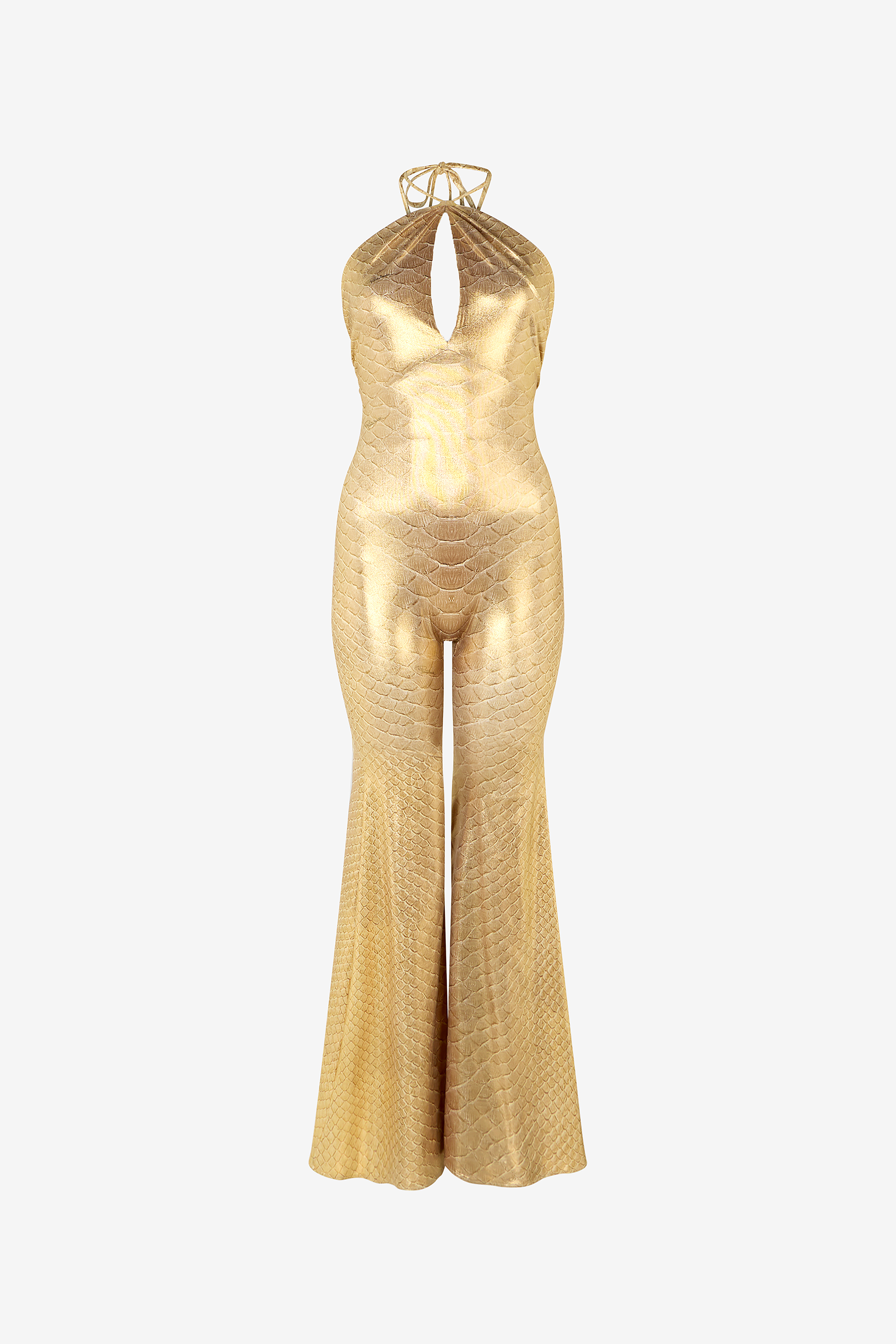 Roberto Cavalli Golden Beige Jumpsuit with Serpentine Print