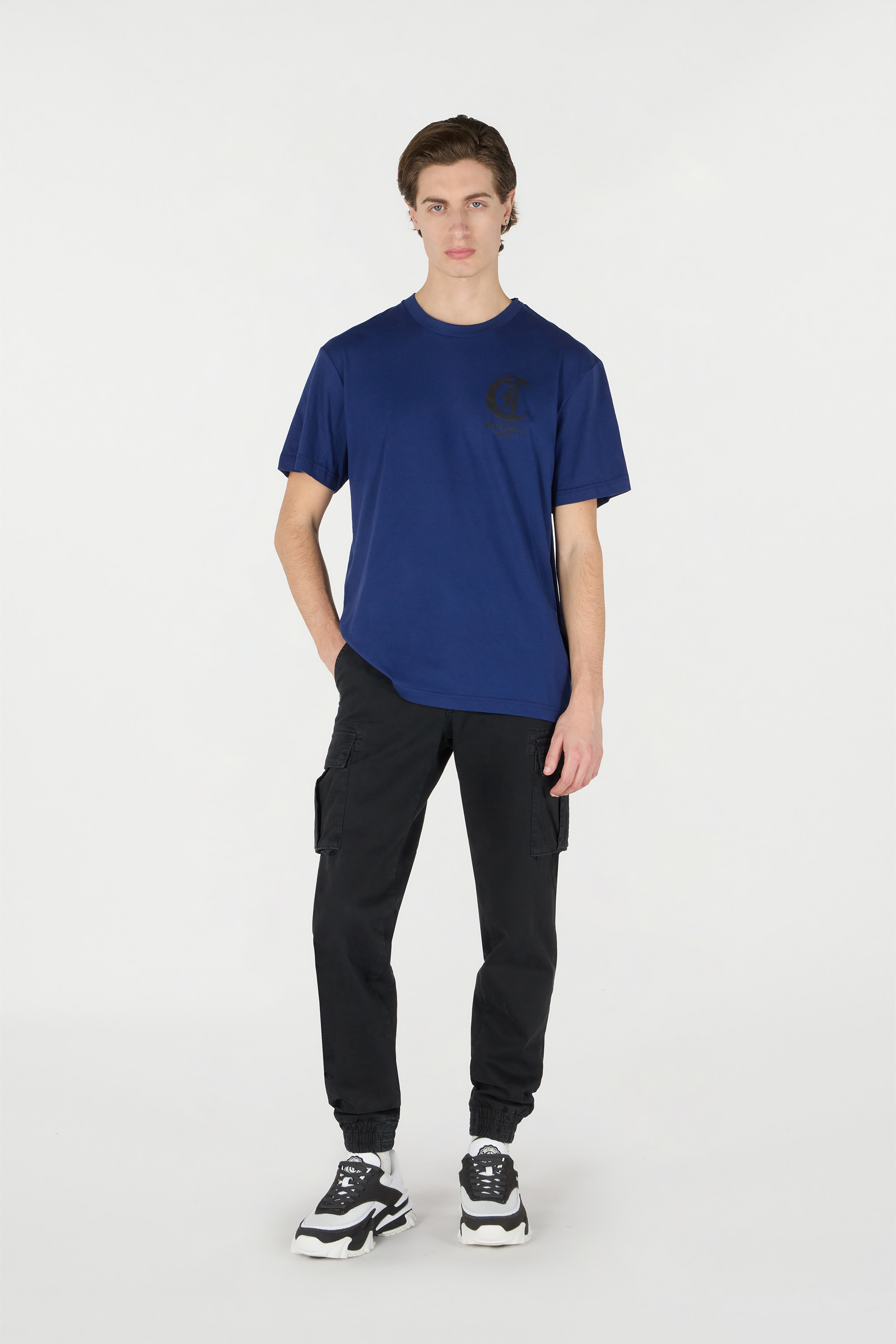 Roberto Cavalli T-shirt With Jc Monogram In Dark Blue