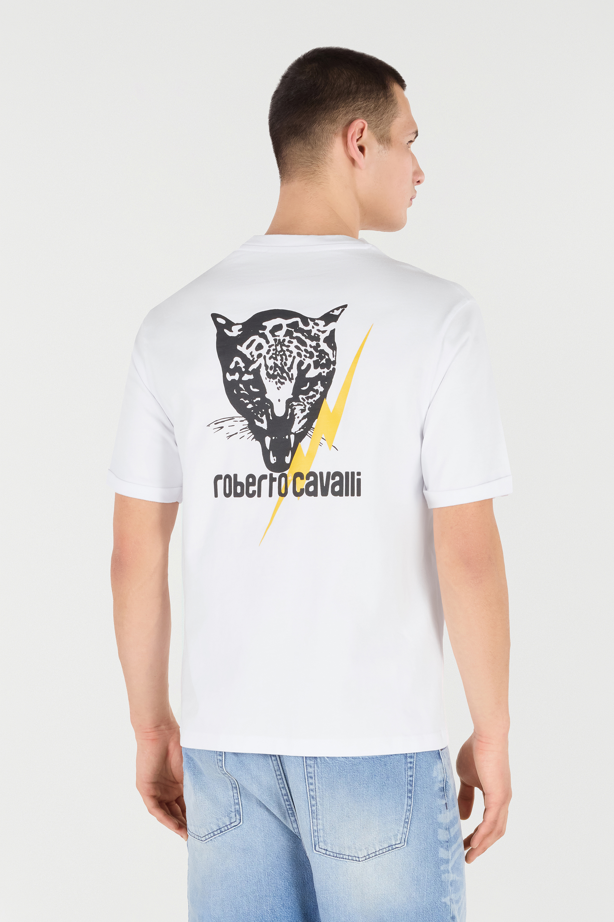 Shop Roberto Cavalli T-shirt With Print And Logo In White