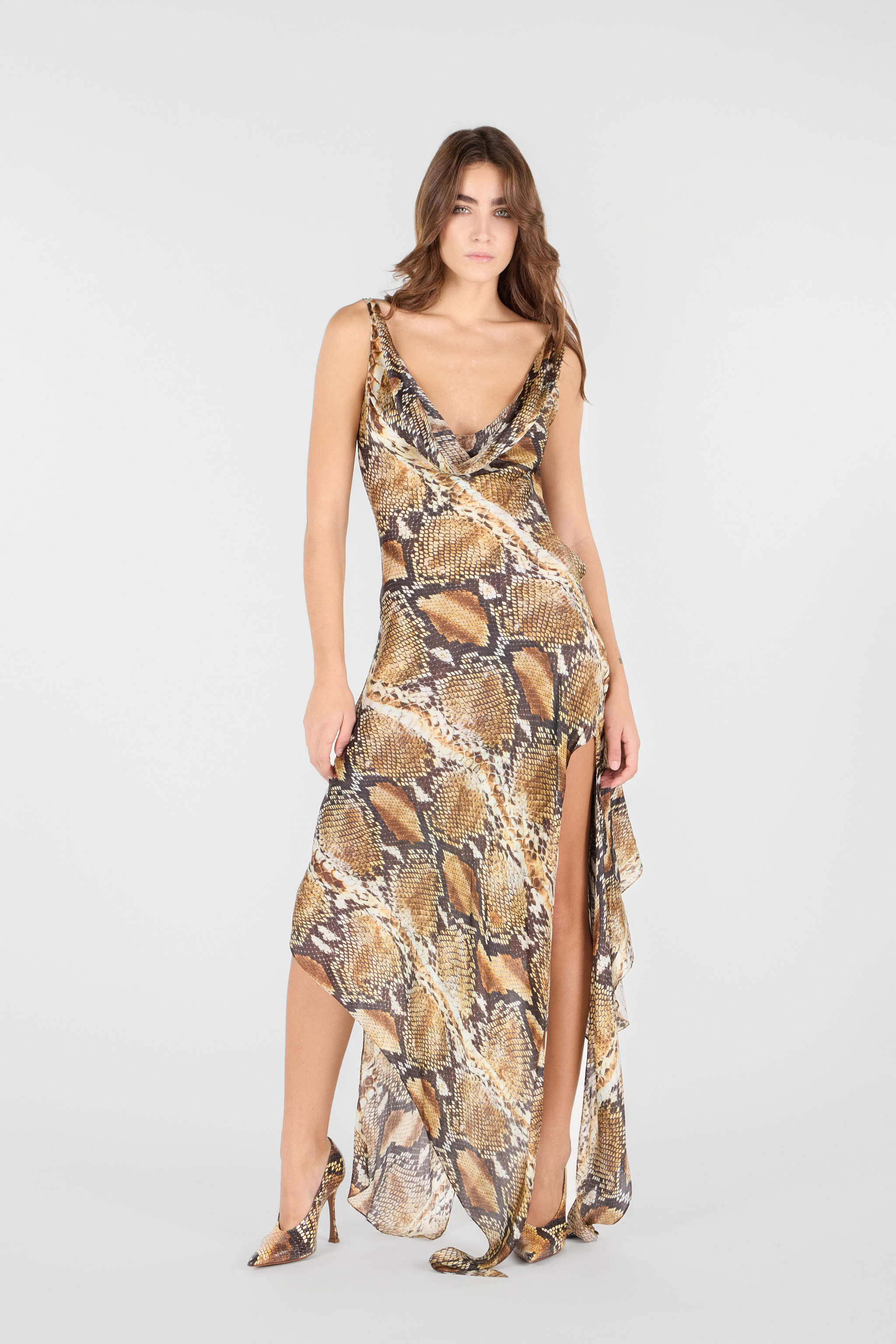 Python Print Silk Midi Dress