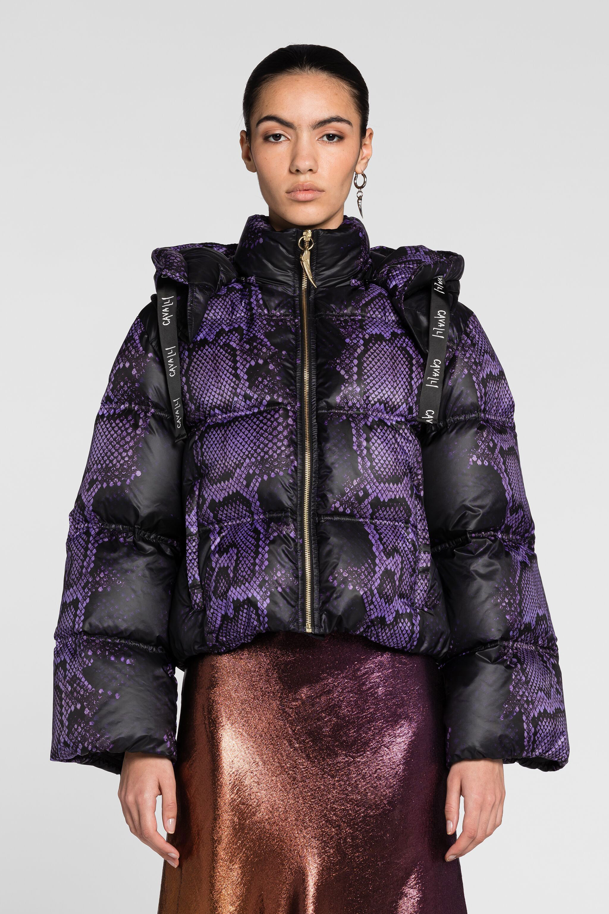  Roberto Cavalli Python-print Padded Jacket - Female Coats & Jackets Purple 38 