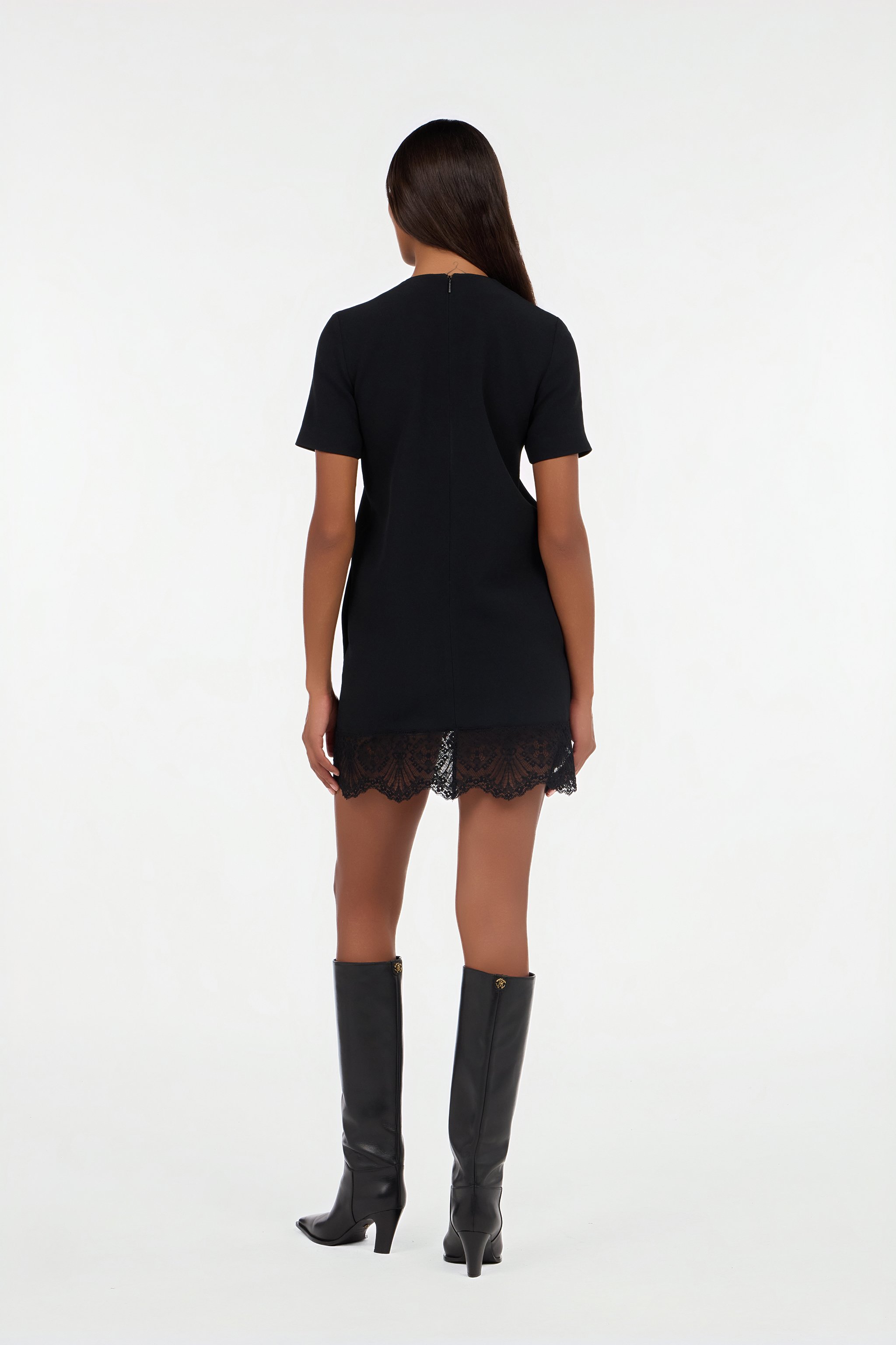 Mini Dress With Lace On The Hem