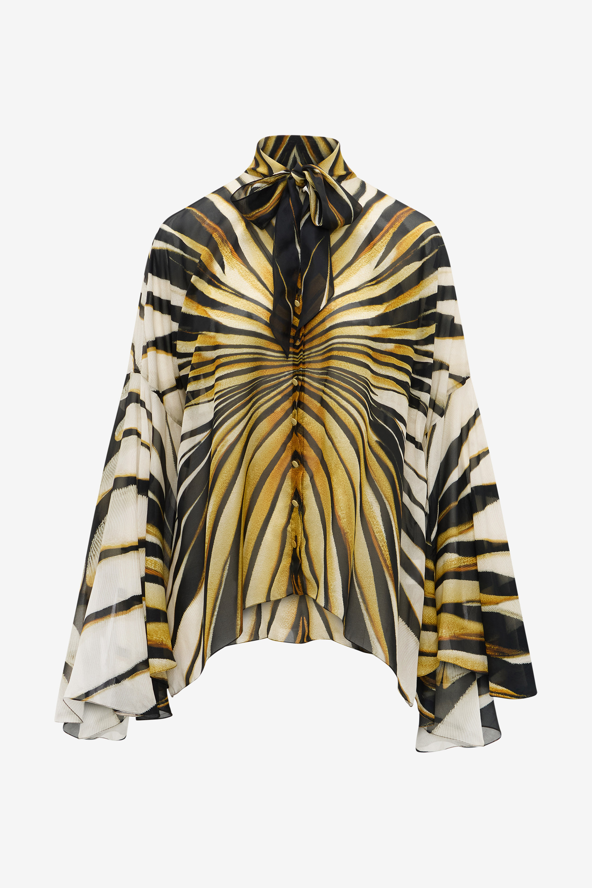 Roberto Cavalli Women's Gold Ray Of Print Silk Shirt - Tops