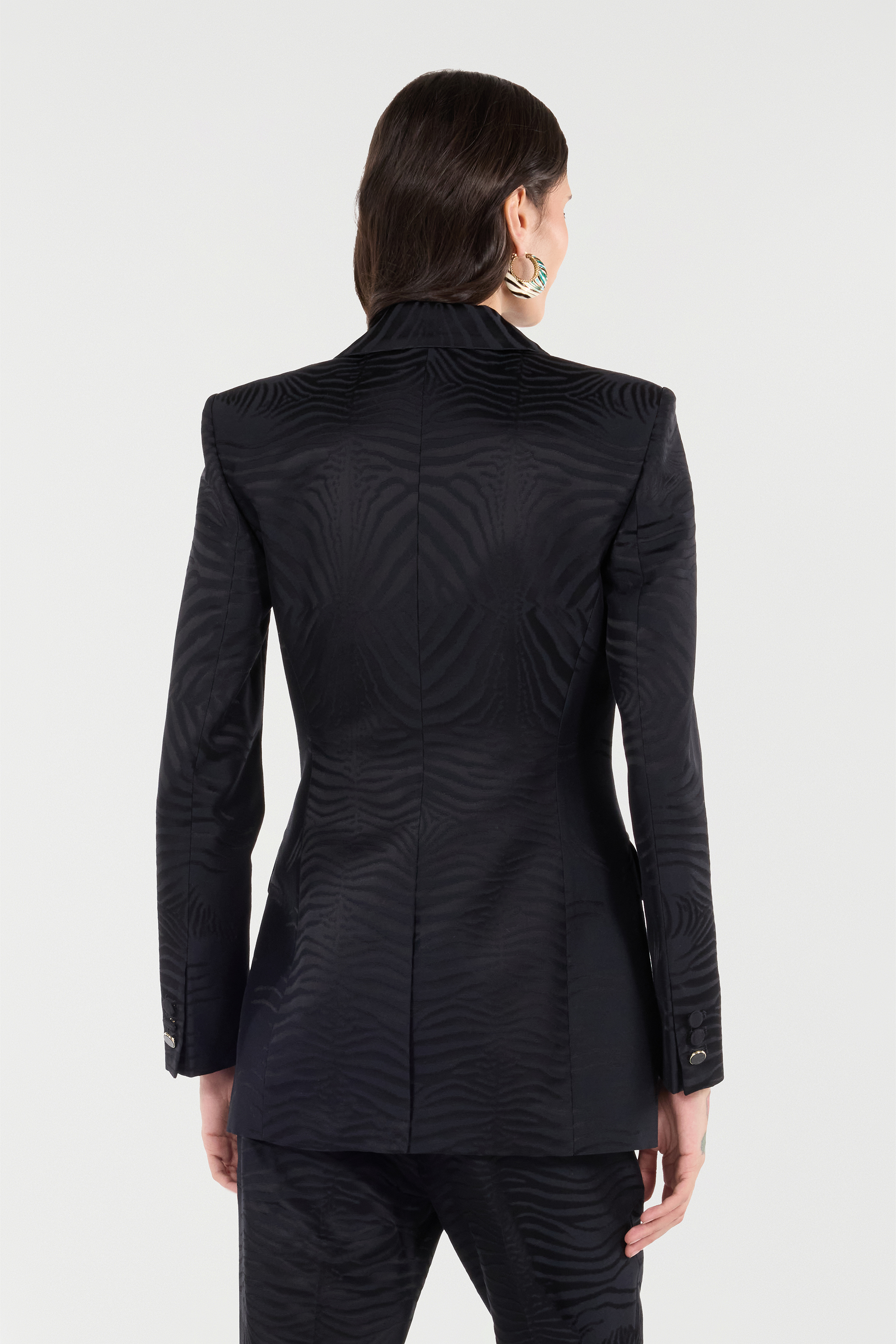 Roberto Cavalli Blazer With Monochrome Tiger Skin Pattern In Black