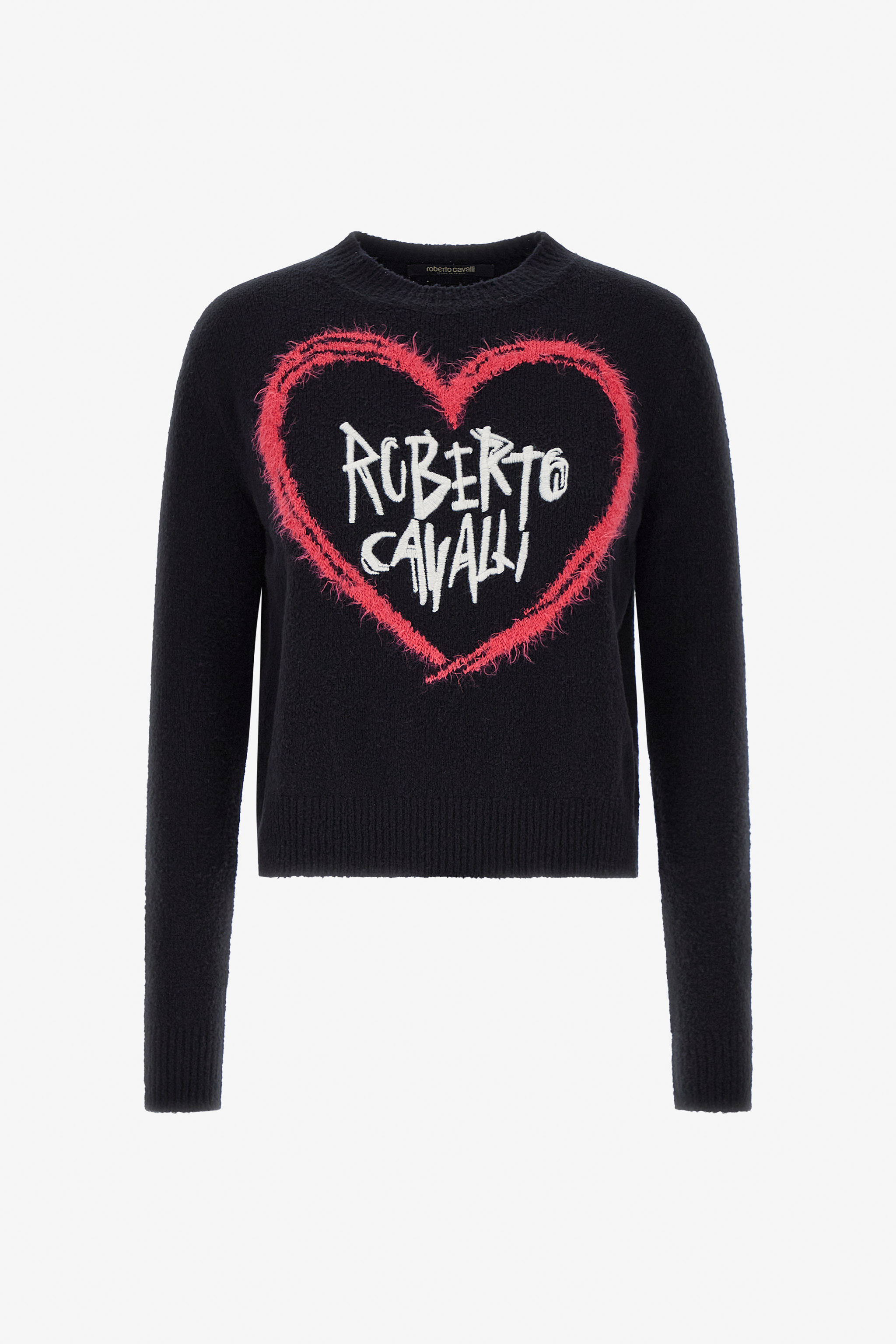 Roberto Cavalli Sweater With Heart And Logo In Black