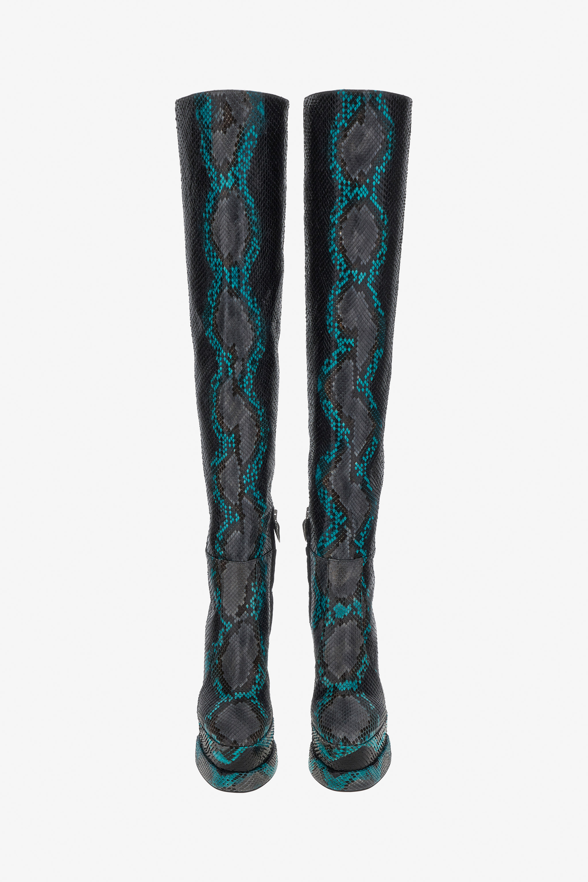 Roberto Cavalli Embossed Python Knee-high Boots In Black