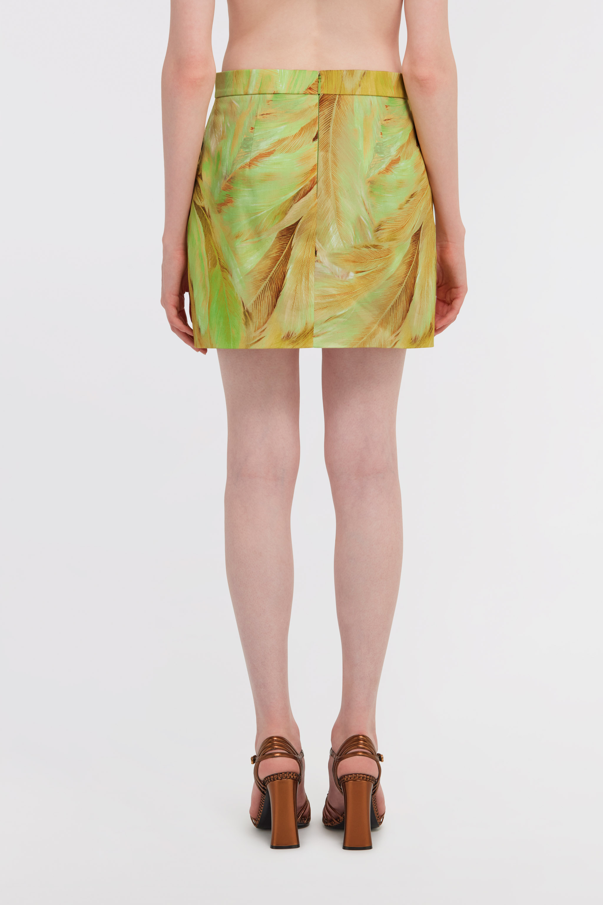 Roberto Cavalli Plumage Print Mini Skirt In Light Green
