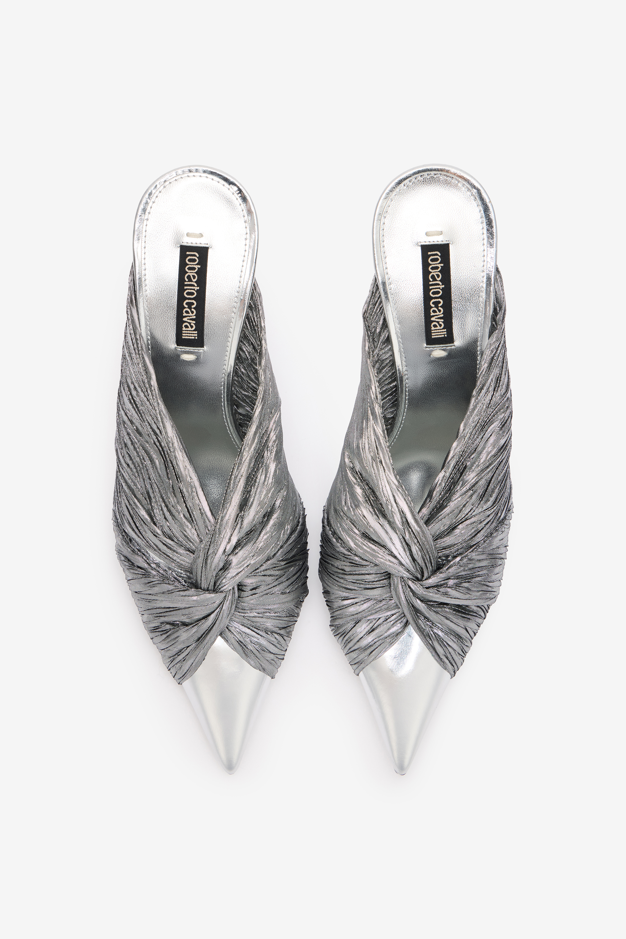 Roberto Cavalli Mules With Knotted Detail In Argento/palladio