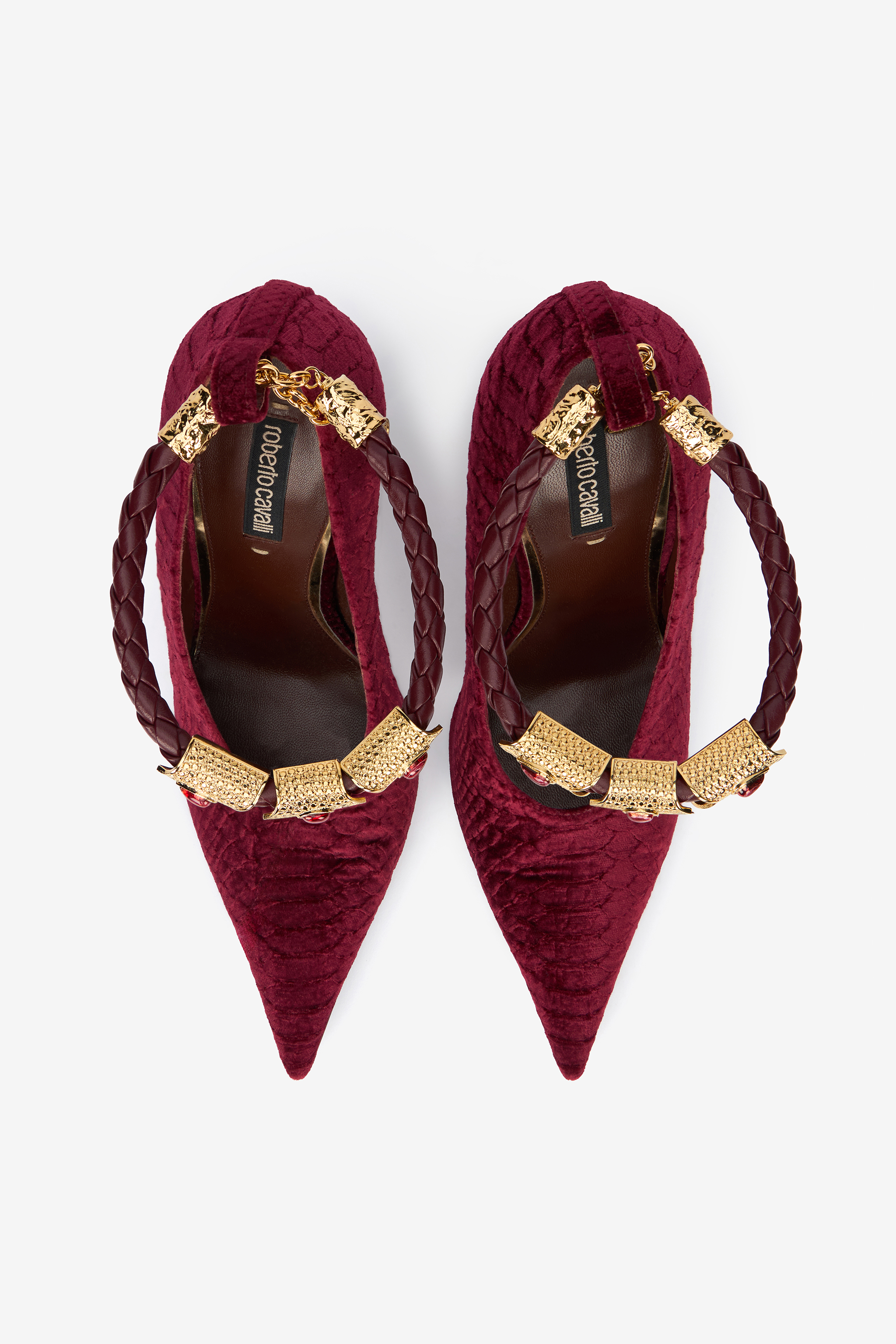 Roberto Cavalli Burgundy Pumps With Strap In Red