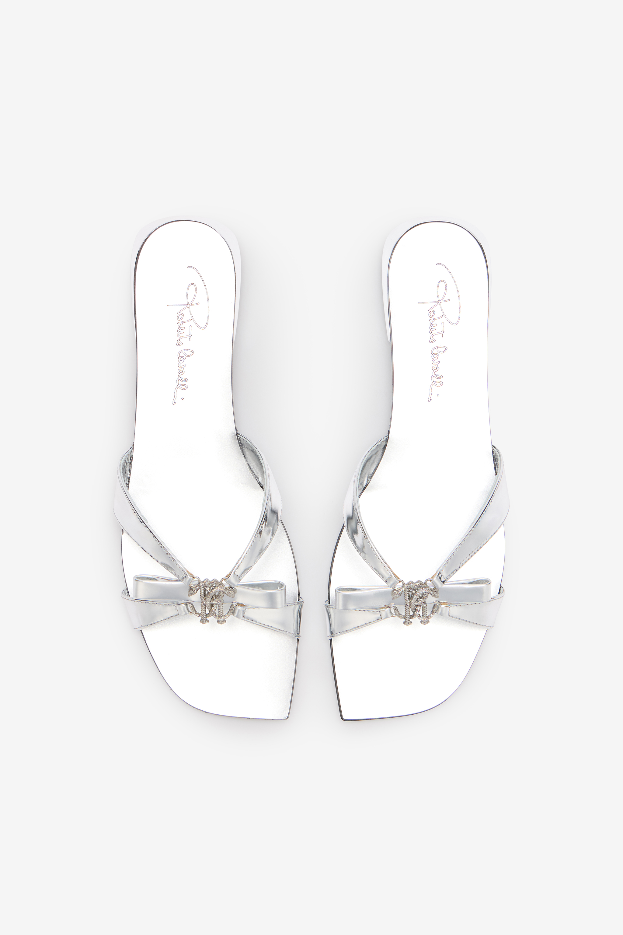 ROBERTO CAVALLI FLACHE SANDALEN MIT MONOGRAMM MIRROR SNAKE