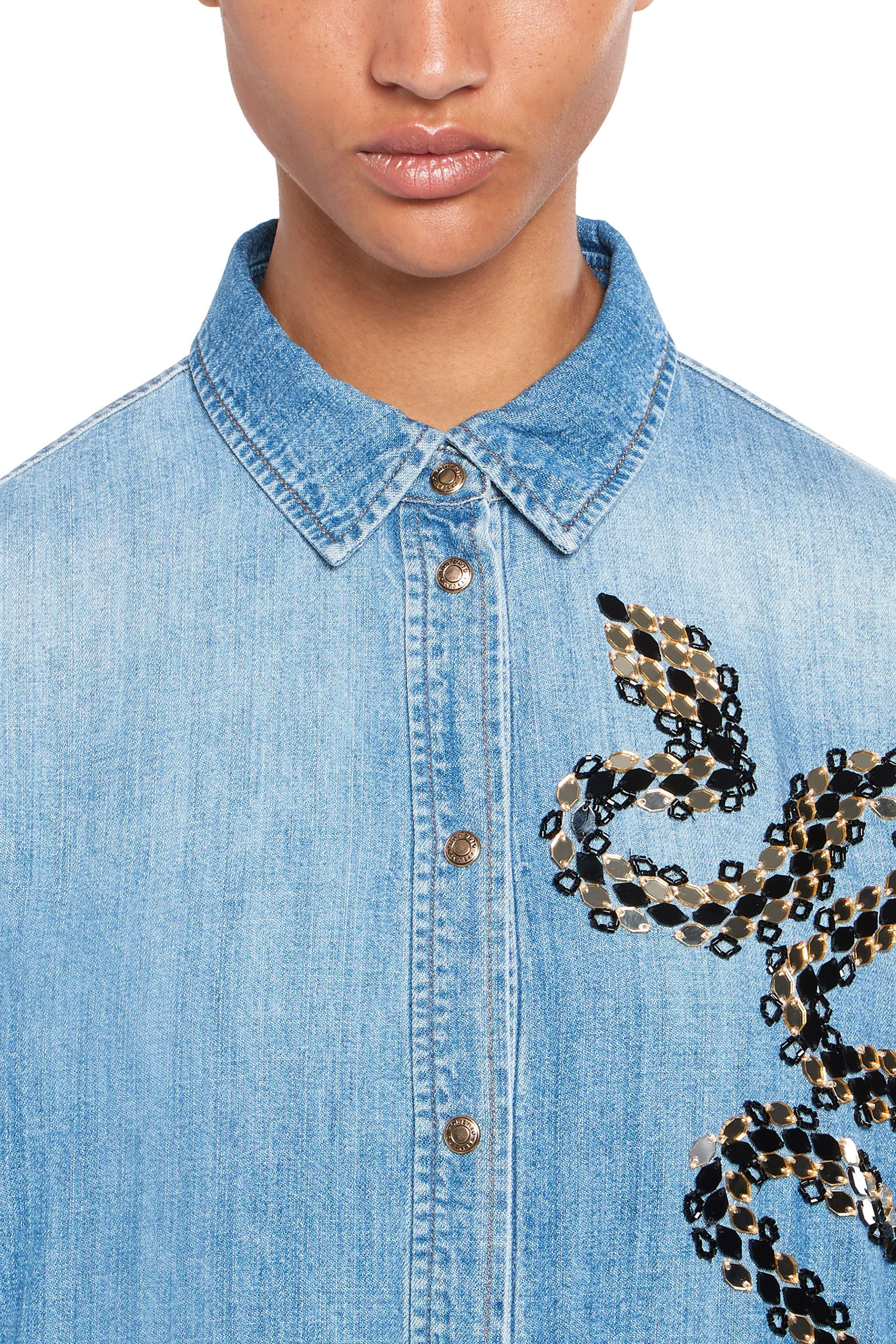 Blue Embellished Denim Shirt