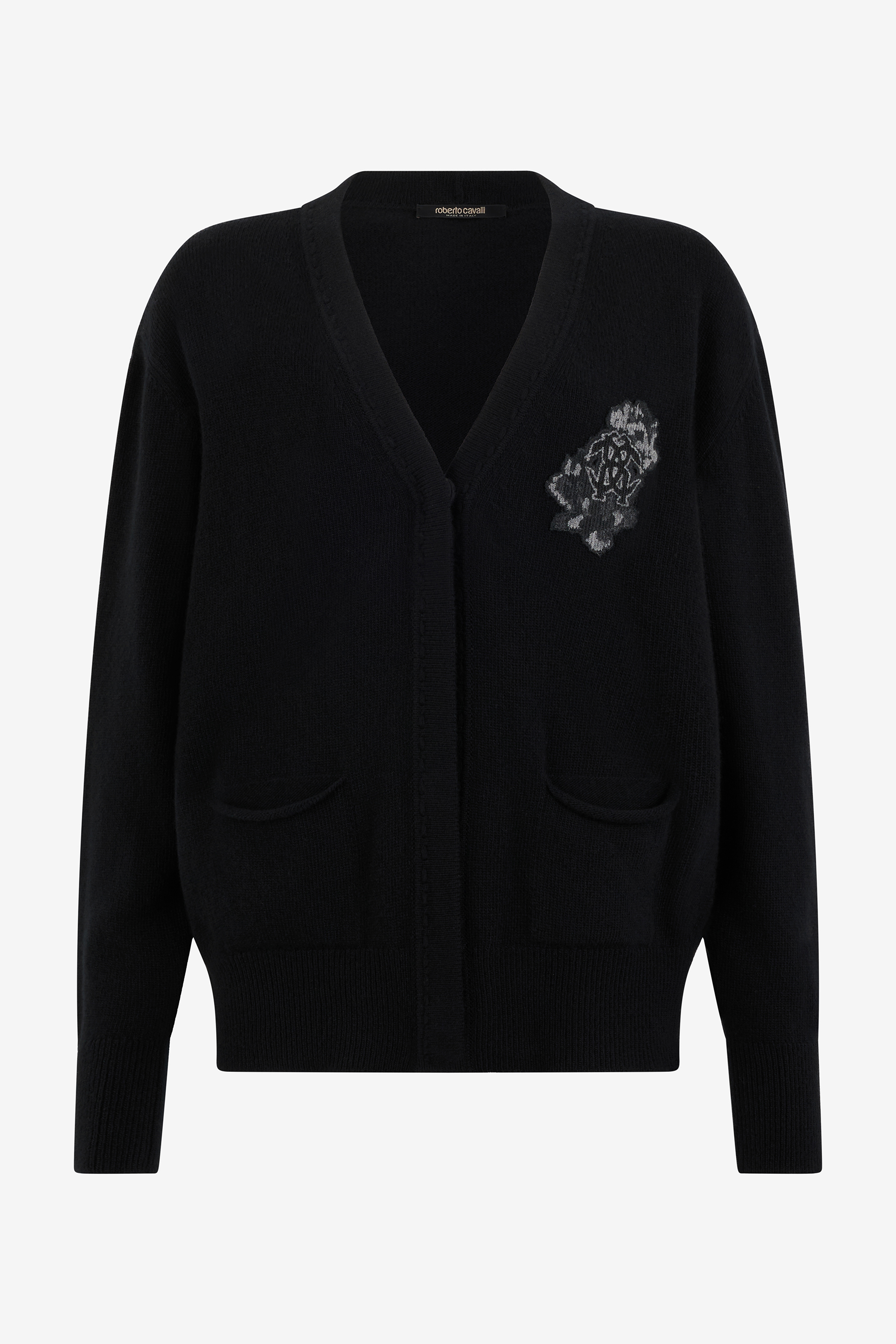 Roberto Cavalli Women's Black Cardigan With Monogram Mirror Snake - Knitwear Nero