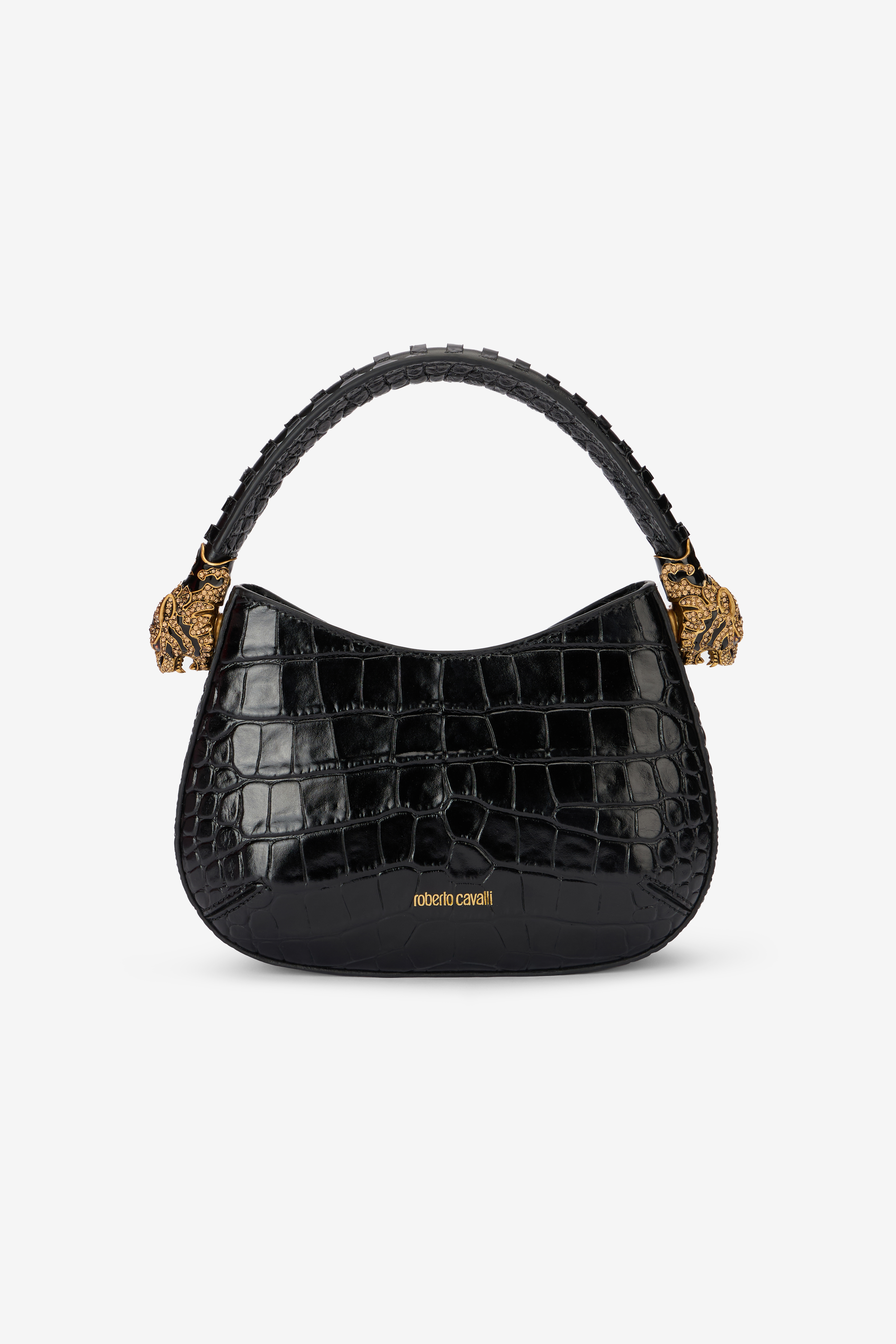 Roberto Cavalli Women's Black Roar Bag Hobo With Jewel Tigers - Top Handle