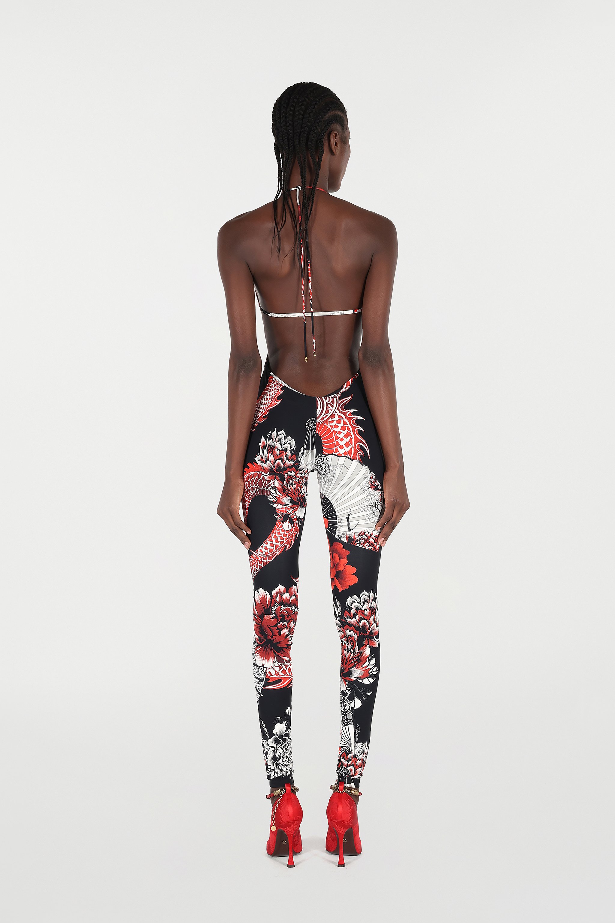 Roberto Cavalli Jumpsuit With All-over Dragon In Multi