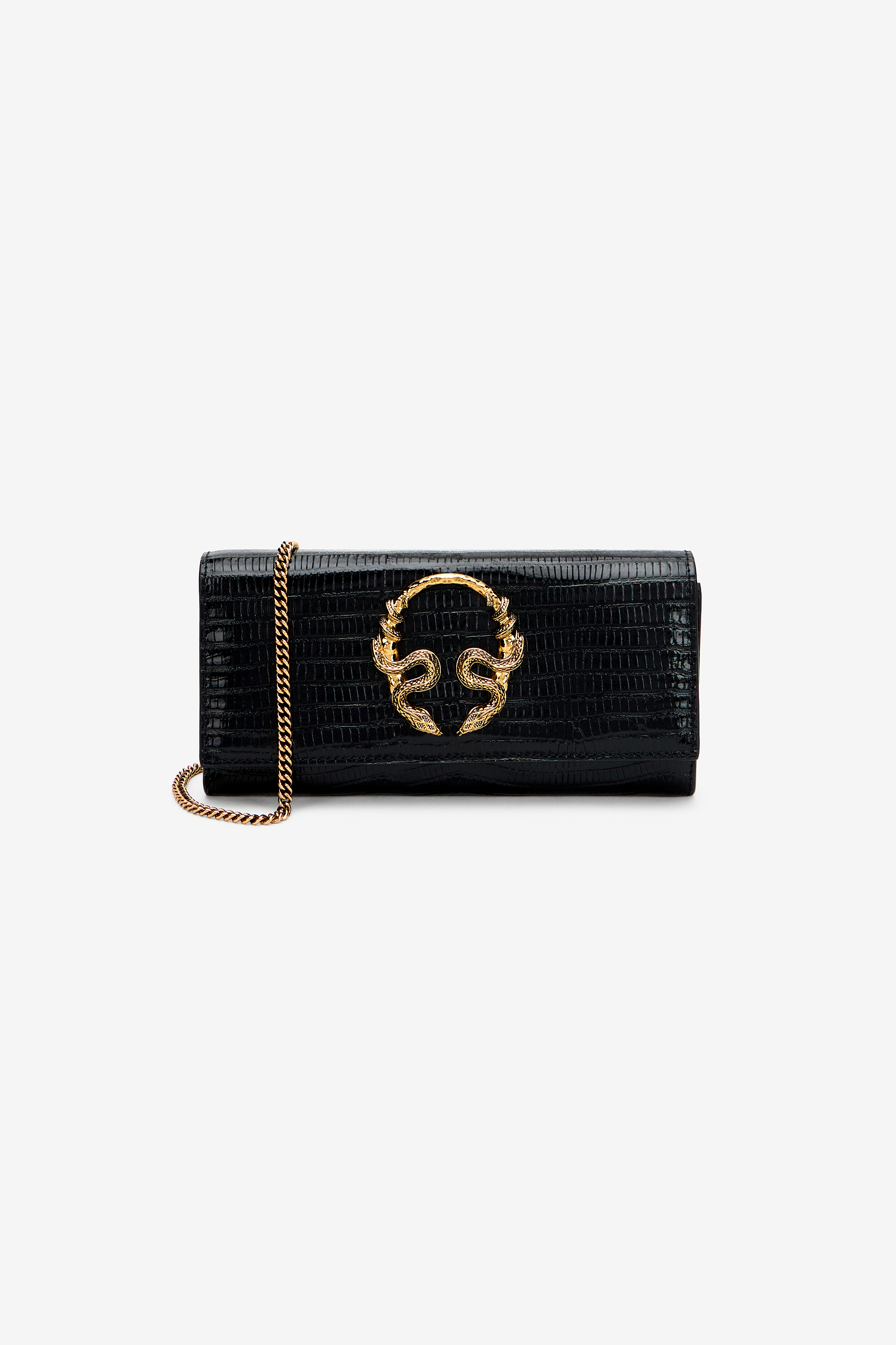 Roberto Cavalli Black Leather Roar Mini Bag