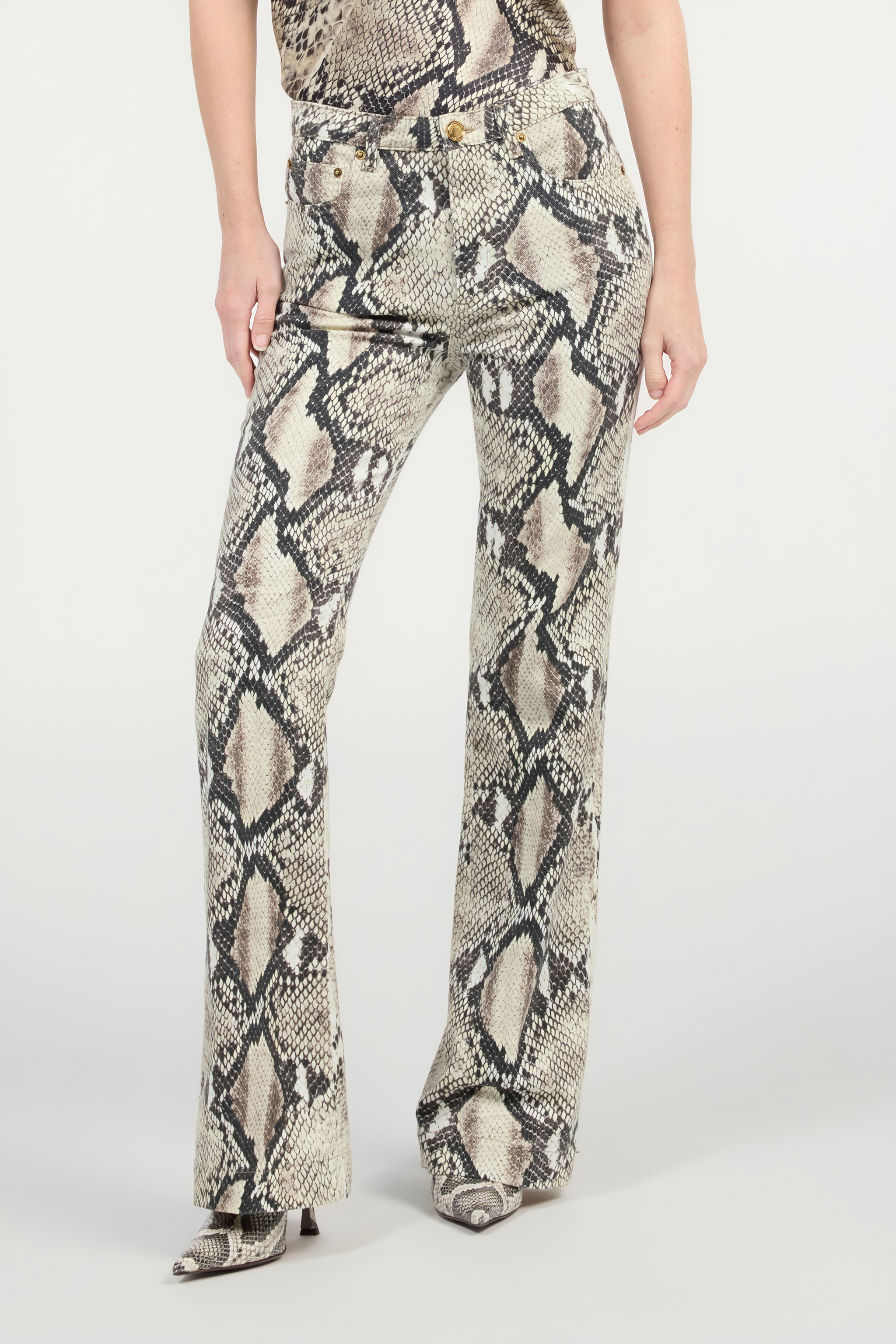  Roberto Cavalli Rock Jeans With Python Print - Female  Light Brown 38 