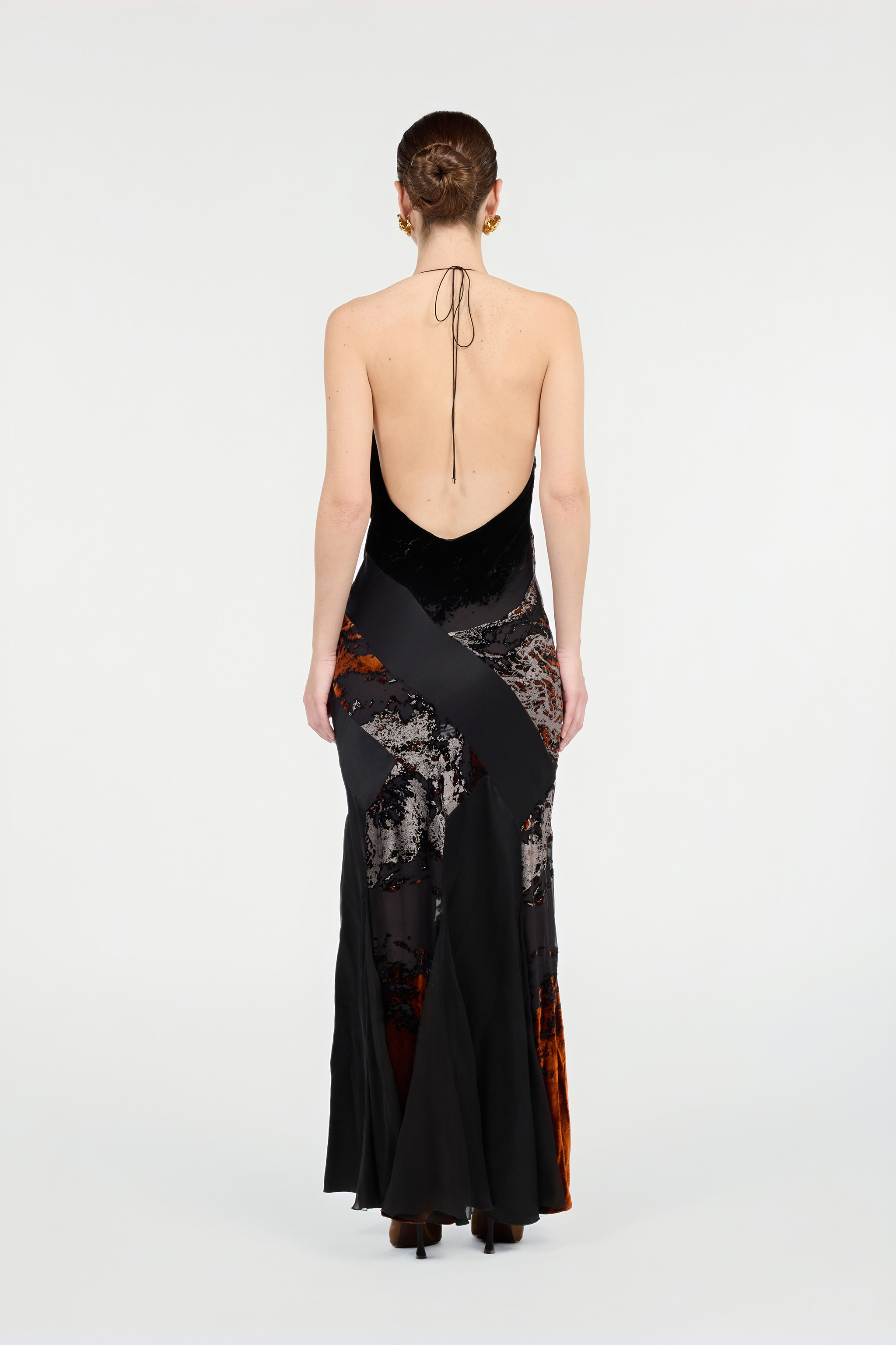 Long Black Dress With Marine Print