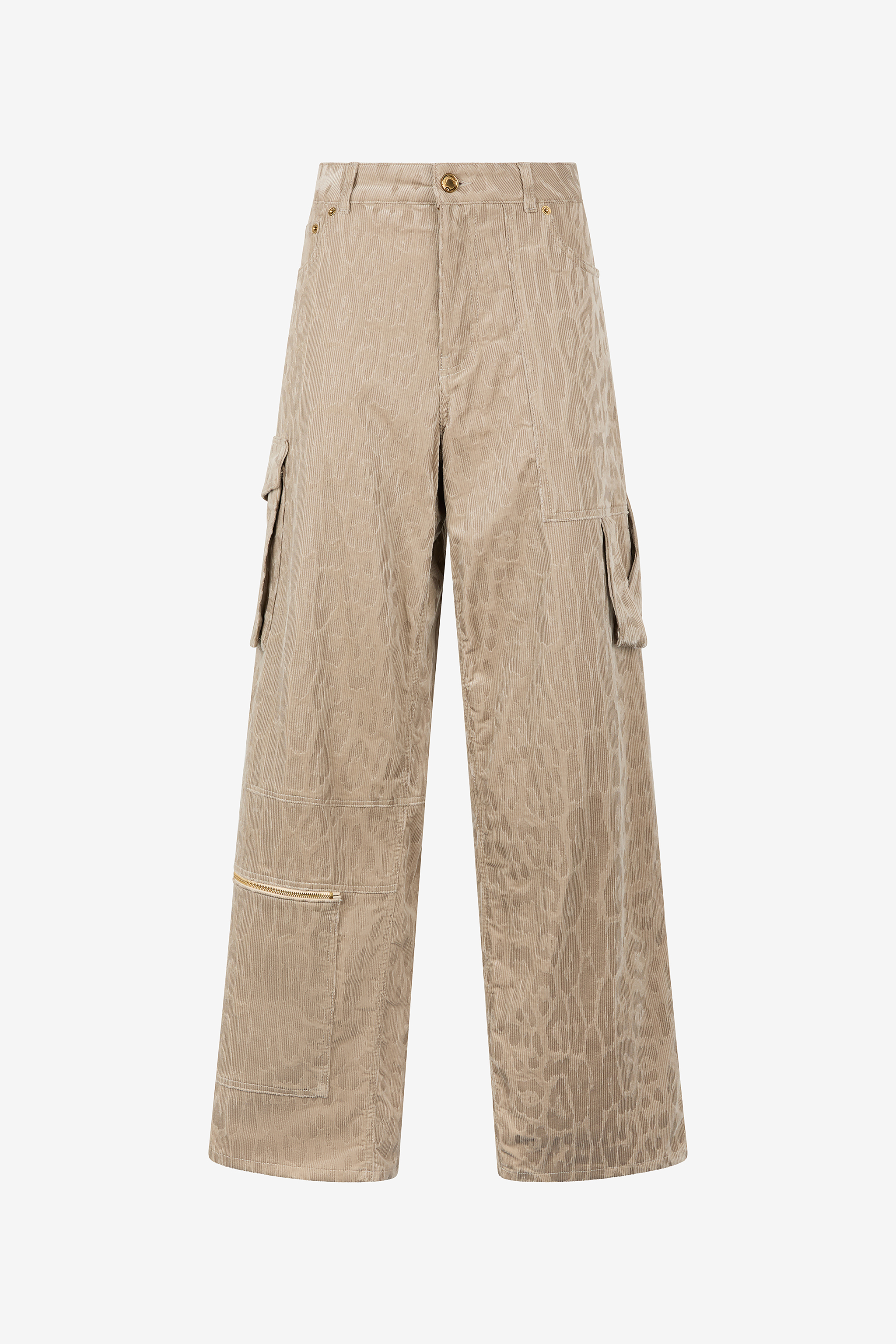 Roberto Cavalli Women's Light/Brown Cargo Pants With All-Over Jaguar Skin Pattern