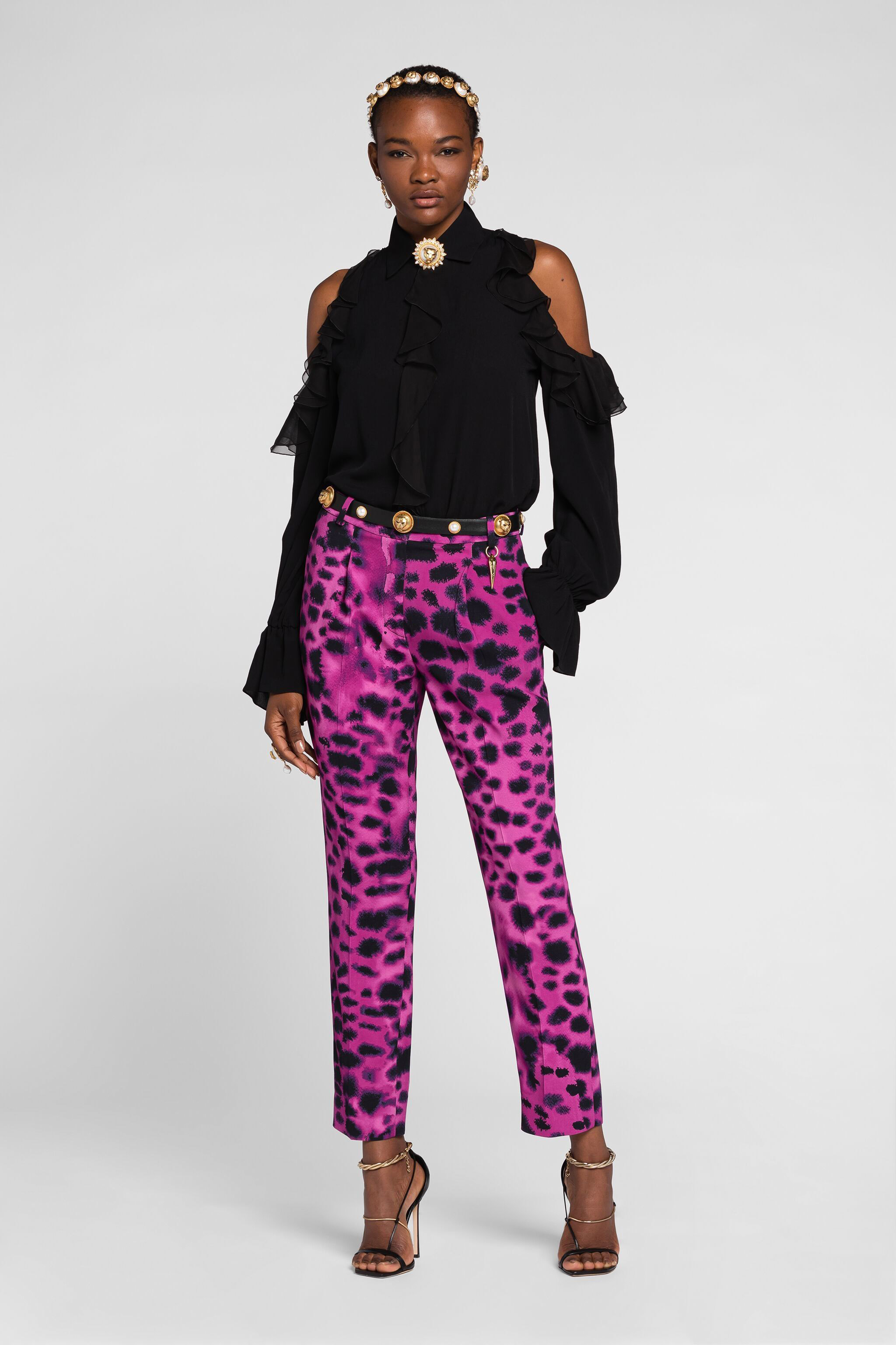 Roberto Cavalli Pattern Printed Straight Tube Trousers In Purple