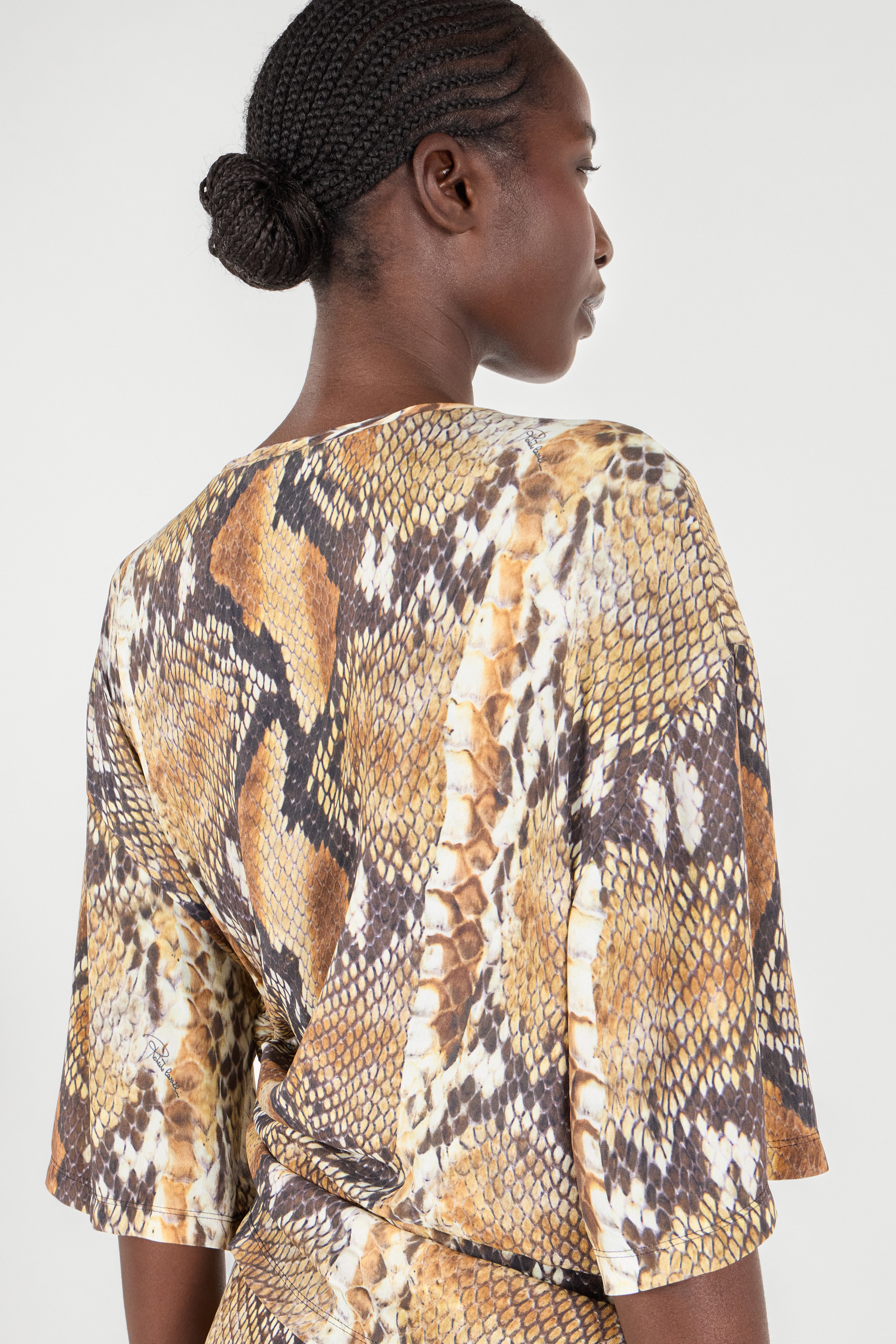 Roberto Cavalli Snakeskin-print T-shirt In Brown